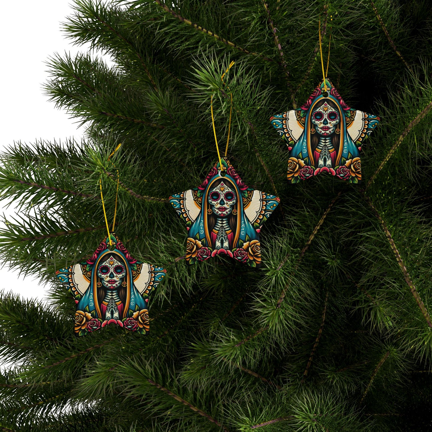 Ceramic Ornaments - Dia de los Muertos Virgin Mary Themed