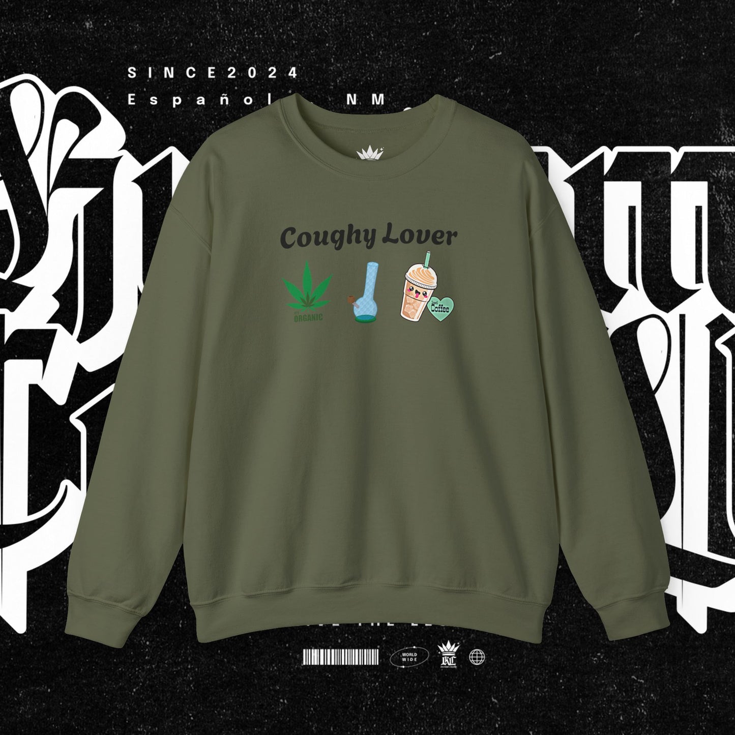 Coughy Lover Crewneck Sweatshirt | Cozy Pullover for Cannabis Enthusiasts, Gift for Holidays, Casual Wear, Trendy Sweatshirt