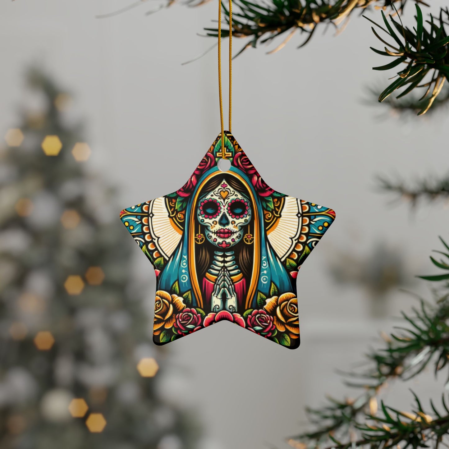 Ceramic Ornaments - Dia de los Muertos Virgin Mary Themed