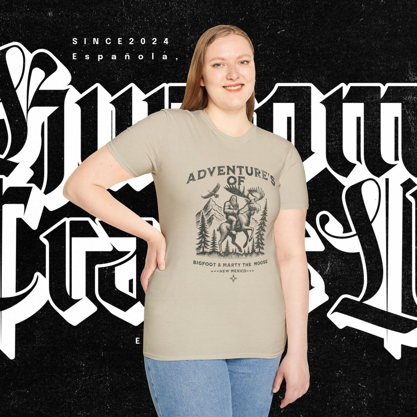 Adventure's of Bigfoot & Marty The Moose Unisex T-Shirt, Travel Tee, Outdoor Graphic Shirt, Nature Lover Gift, Moose Adventure Apparel