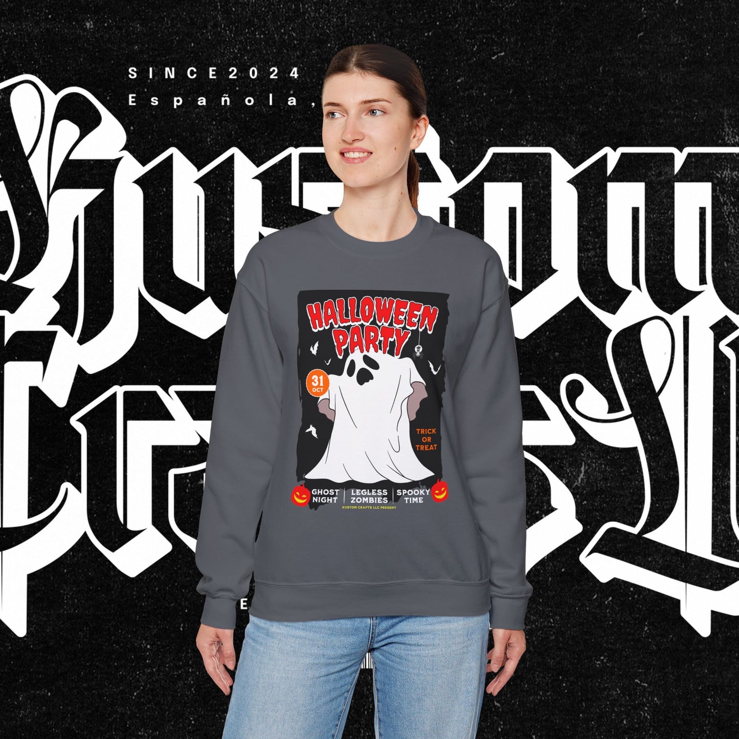 Halloween Party Sweatshirt, Spooky Season Apparel, Ghost Design Crewneck, Unisex Halloween Gift, Cozy Fall Fashion