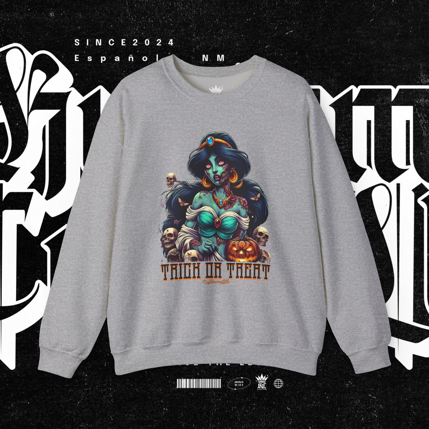 Spooky Vibes " Trick Or Treat" Crewneck Sweatshirt - Trick or Treat, Halloween Apparel, Unisex Sweatshirt, Cozy Fall Fashion, Gift for Her