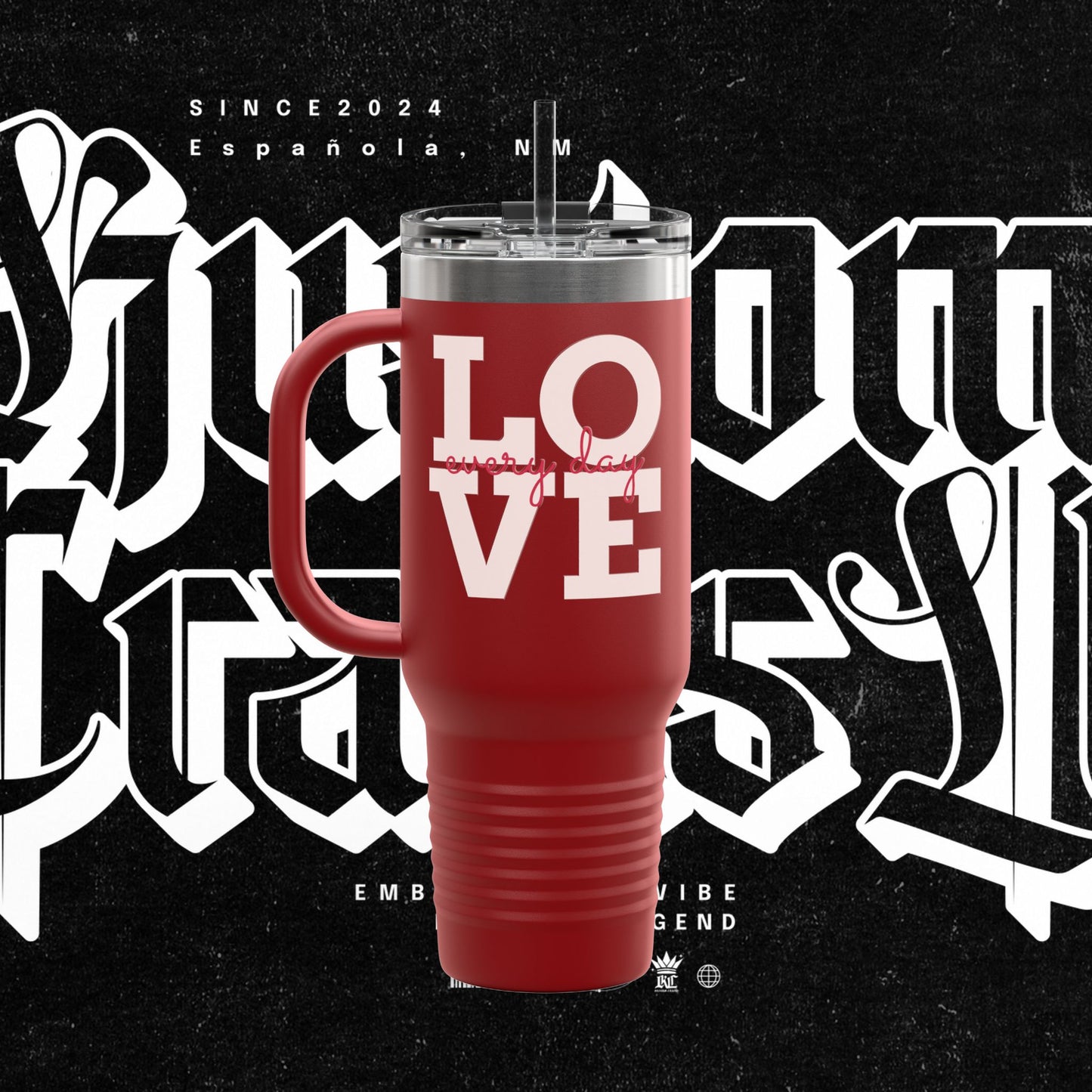 Love Your Life Insulated Travel Mug, 40oz - Motivational Coffee Cup for Commuters, Inspirational Tea Tumbler, Positive Energy Drinkware,