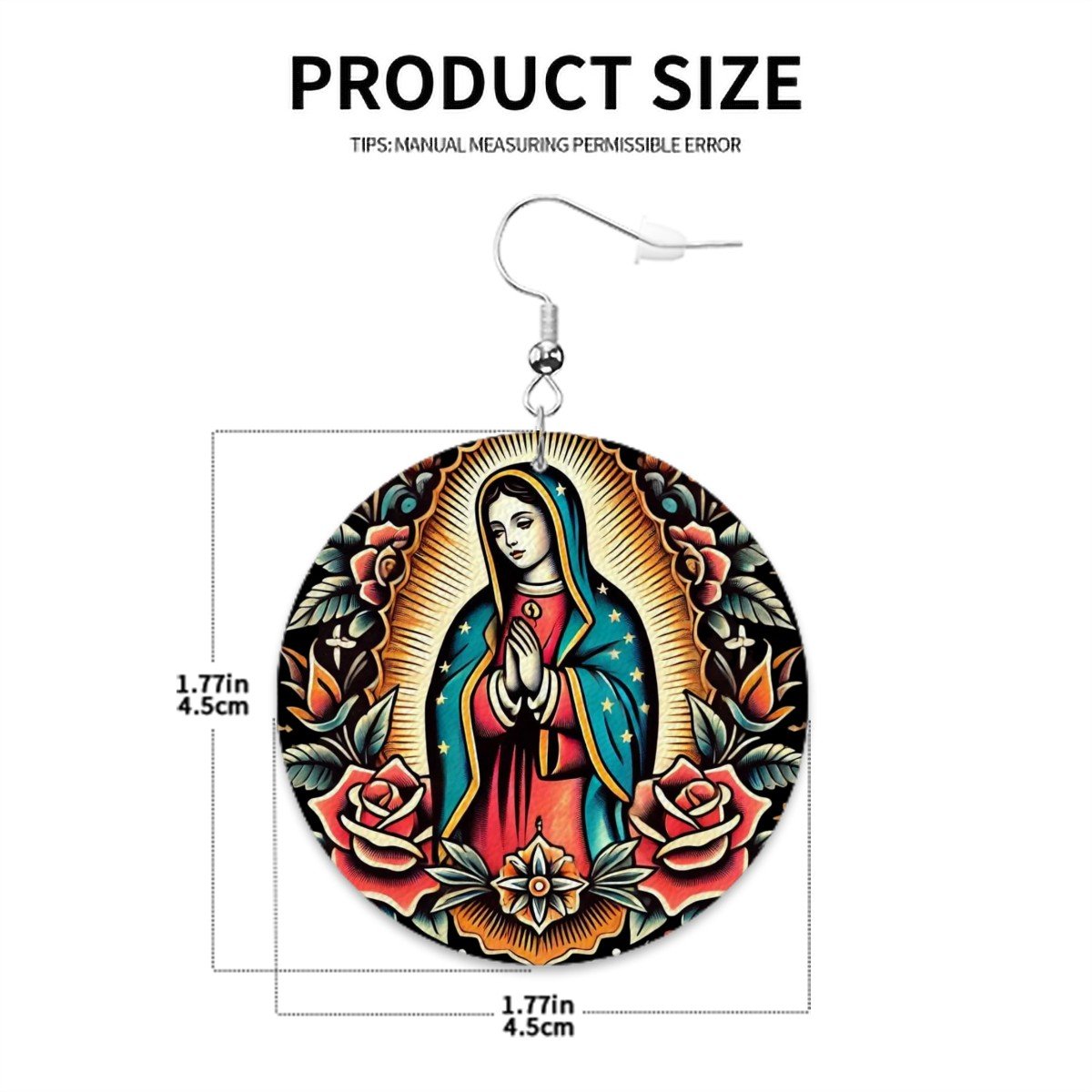 Virgen De Guadalupe - Leather Round Earrings