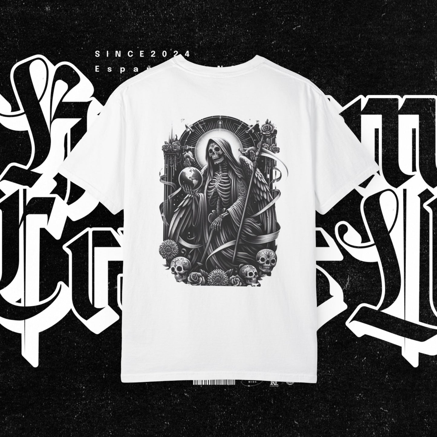 Santa Muerte Unisex T-shirt,  Day Of The Dead Tee, Saint Skeleton Shirt, Top, Mexican Folk Art Clothing, Kustom Crafts LLC