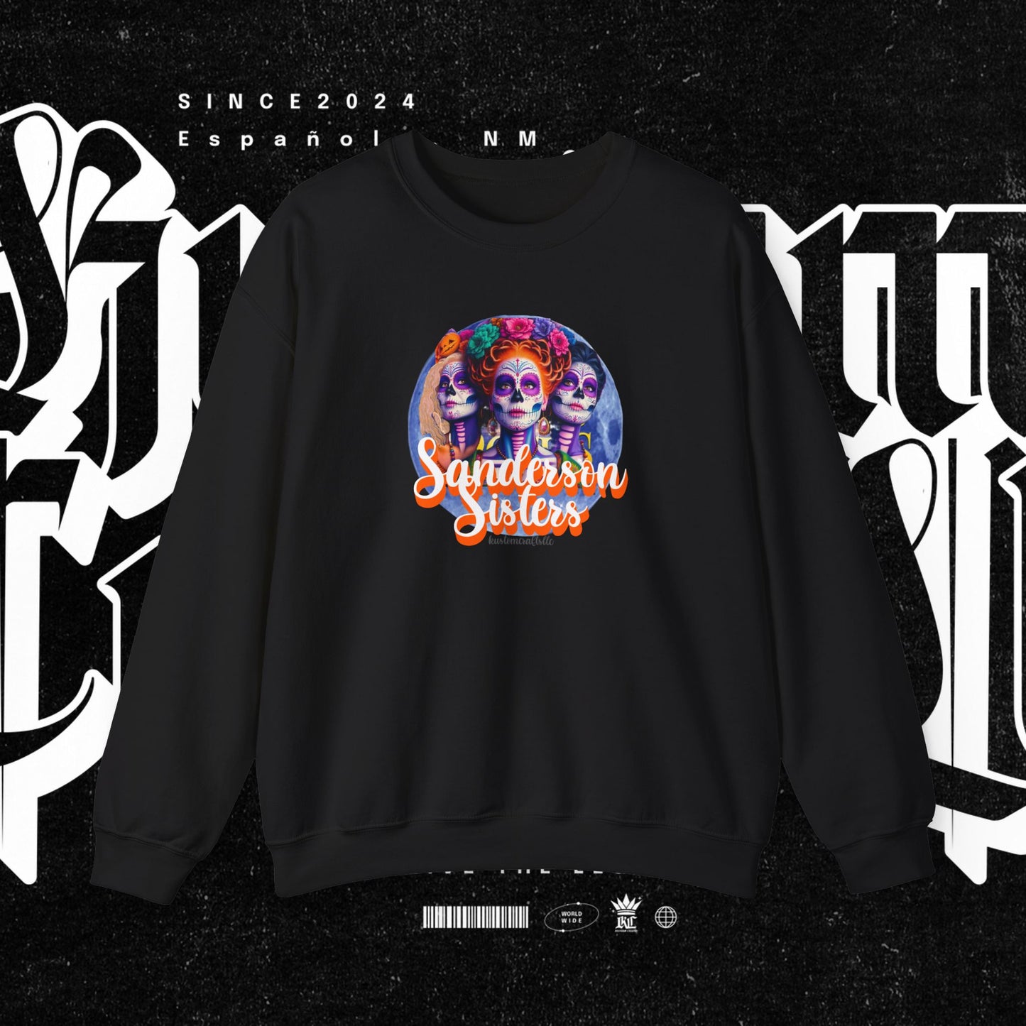 Sanderson Sisters Day of the Dead Crewneck Sweatshirt, Cozy Sweatshirt for Fall, Halloween Outfit, Gift for Sister, Skull Art Apparel