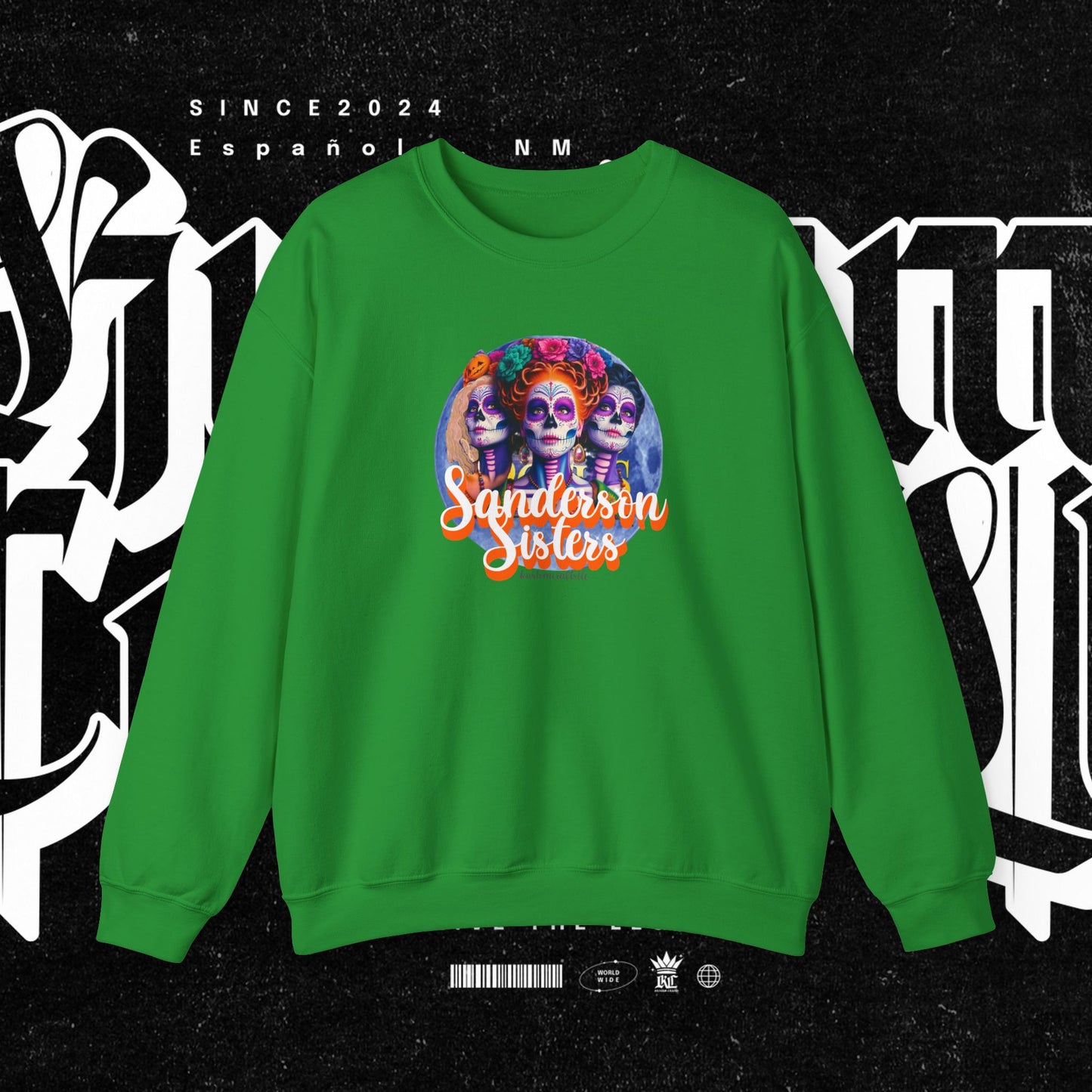 Sanderson Sisters Day of the Dead Crewneck Sweatshirt, Cozy Sweatshirt for Fall, Halloween Outfit, Gift for Sister, Skull Art Apparel