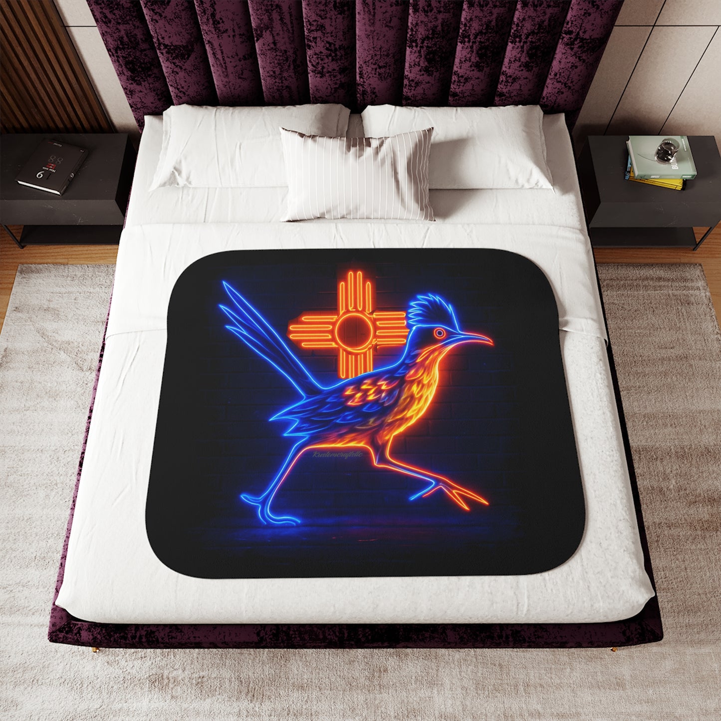 Neon Roadrunner Sherpa Blanket, Cozy Home Decor, Gifts for Bird Lovers, Warm Throw Blanket for All Seasons
