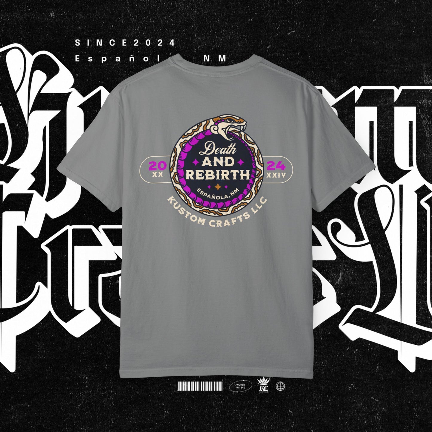 Death and Rebirth Bright Purple/Pink Snake Graphic Tee, Death Rebirth Unisex T-shirt, Streetwear Alternative Fashion, Serpent Design Shirt, Edgy Clothing
