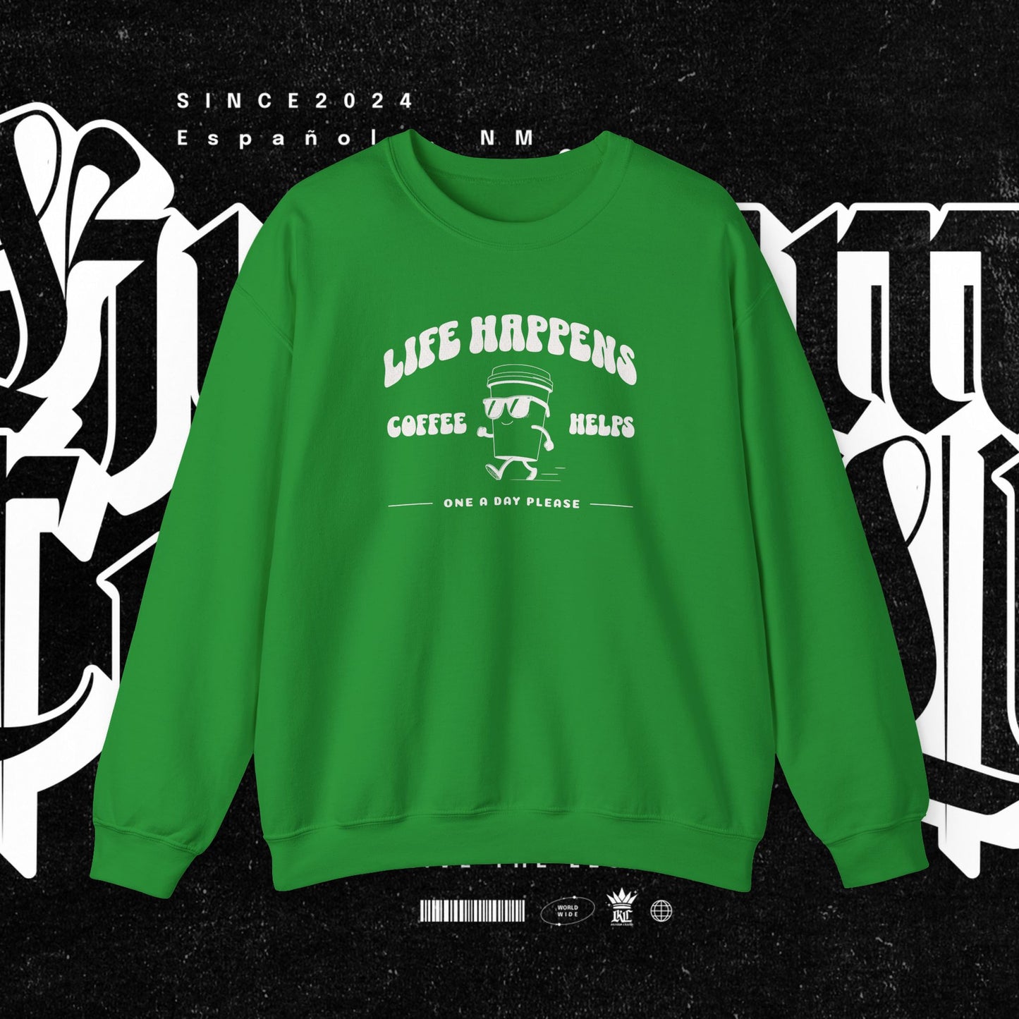Life Happens Coffee Helps Sweatshirt, Funny Quote Jumper, Cozy Pullover, Gift for Coffee Lovers, Crew Neck Sweater, Comfy Shirt