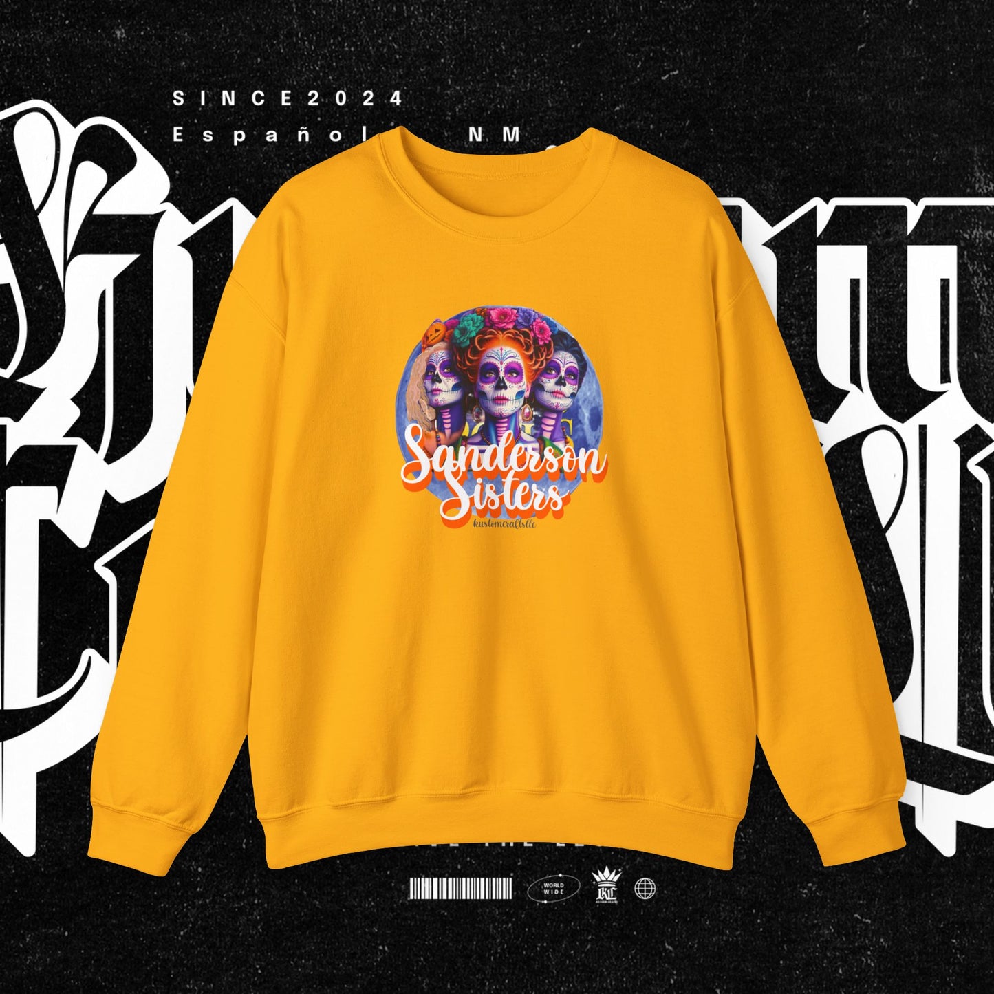 Sanderson Sisters Day of the Dead Crewneck Sweatshirt, Cozy Sweatshirt for Fall, Halloween Outfit, Gift for Sister, Skull Art Apparel