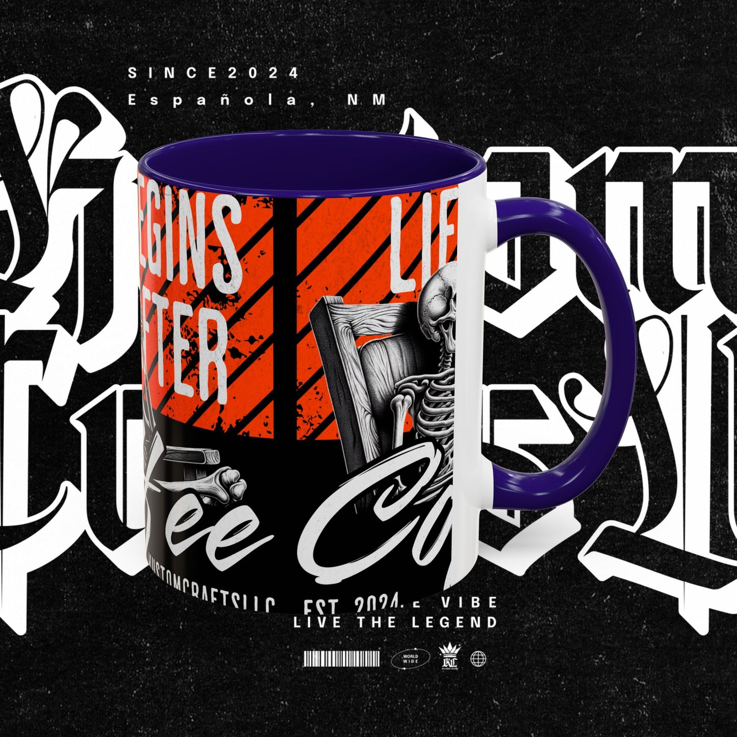Life Begins After Coffee. Coffee Mugs, Life Begins After Coffee Mug, Unique Ceramic Cups, Skeletal Art Design, Gift for Coffee Lovers