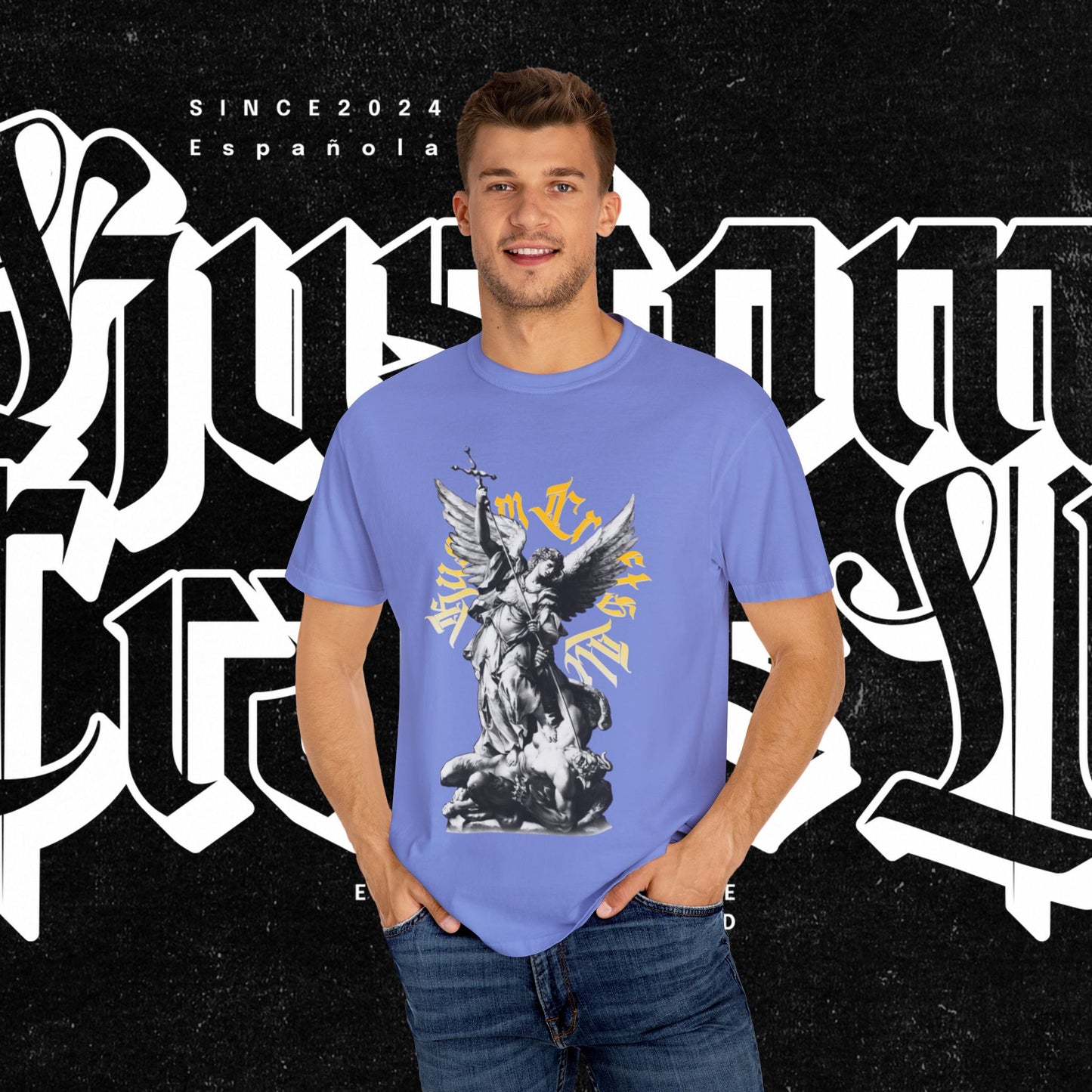 Saint Micheal Vintage-Inspired Graphic T-Shirt featuring Angel Design, Perfect for Casual Wear, Gift for Art Lovers, Streetwear Essential, Unisex Tee