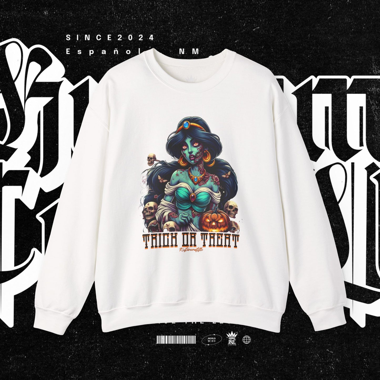 Spooky Vibes " Trick Or Treat" Crewneck Sweatshirt - Trick or Treat, Halloween Apparel, Unisex Sweatshirt, Cozy Fall Fashion, Gift for Her