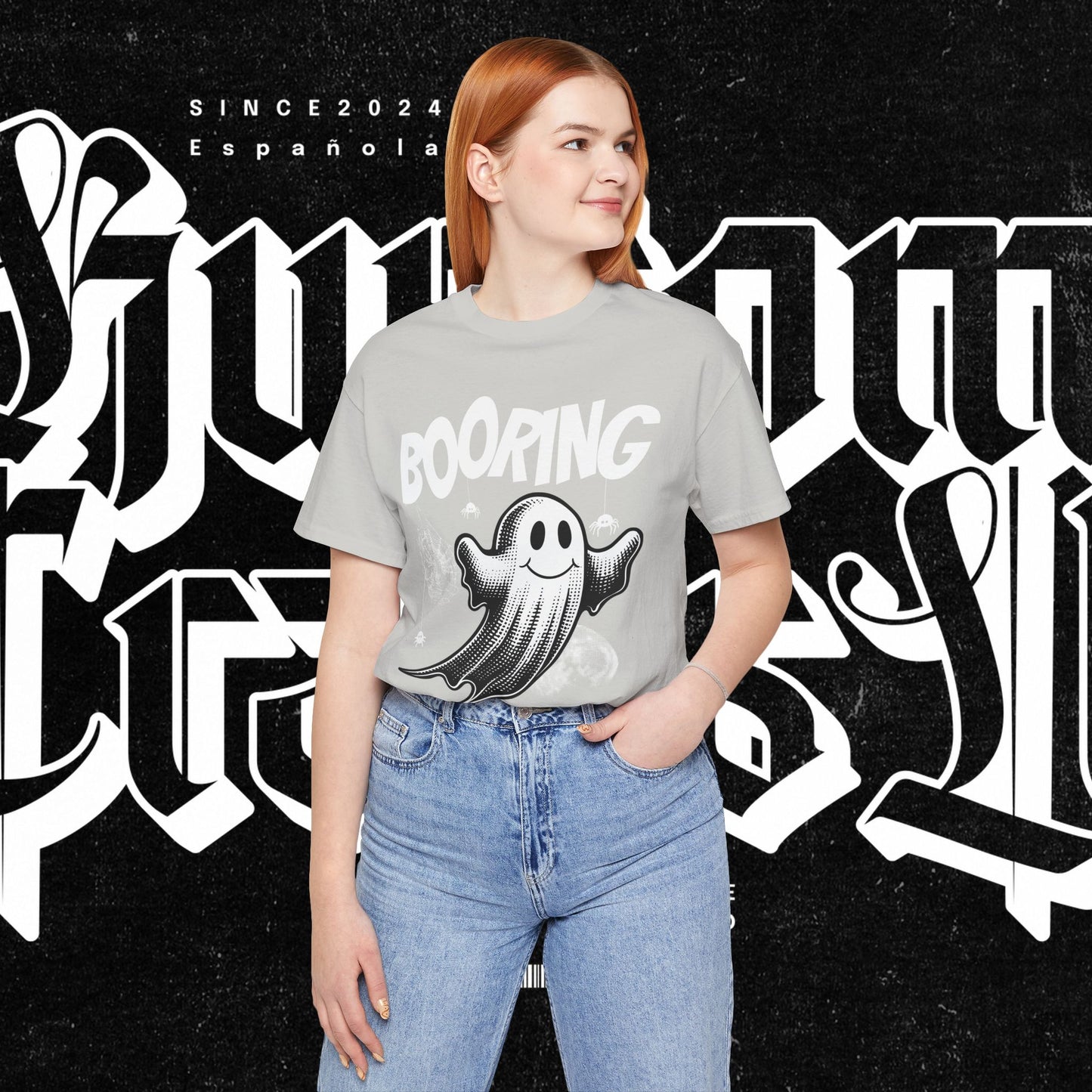 Ghostly Boo-Ring Fun Tee - Spooky Vibes, Perfect for Halloween, Casual Wear, Gift for Ghost Lovers, Graphic Tee, Trendy Outfit