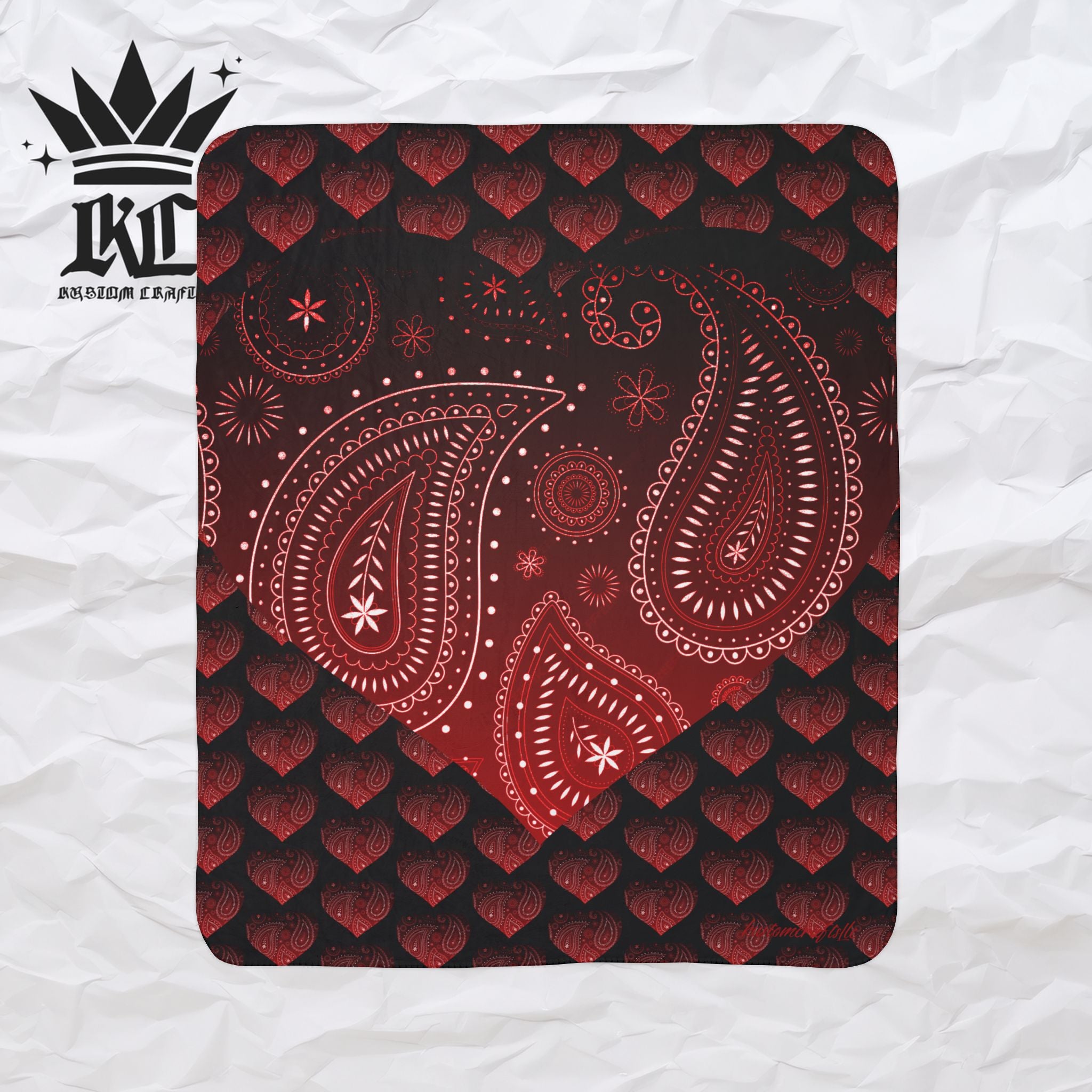 Valentine Heart Bandana Fleece Sherpa Blanket