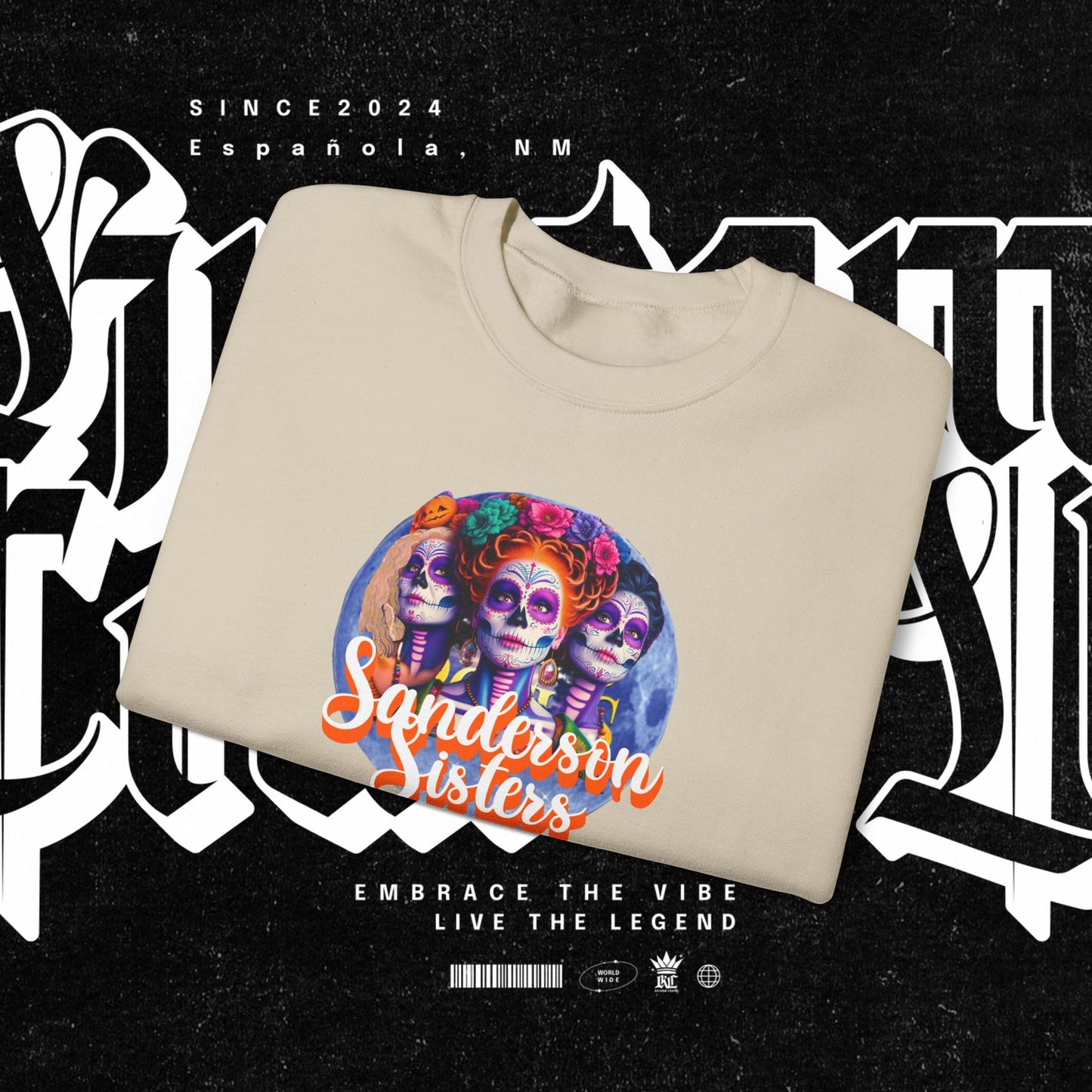 Sanderson Sisters Day of the Dead Crewneck Sweatshirt, Cozy Sweatshirt for Fall, Halloween Outfit, Gift for Sister, Skull Art Apparel
