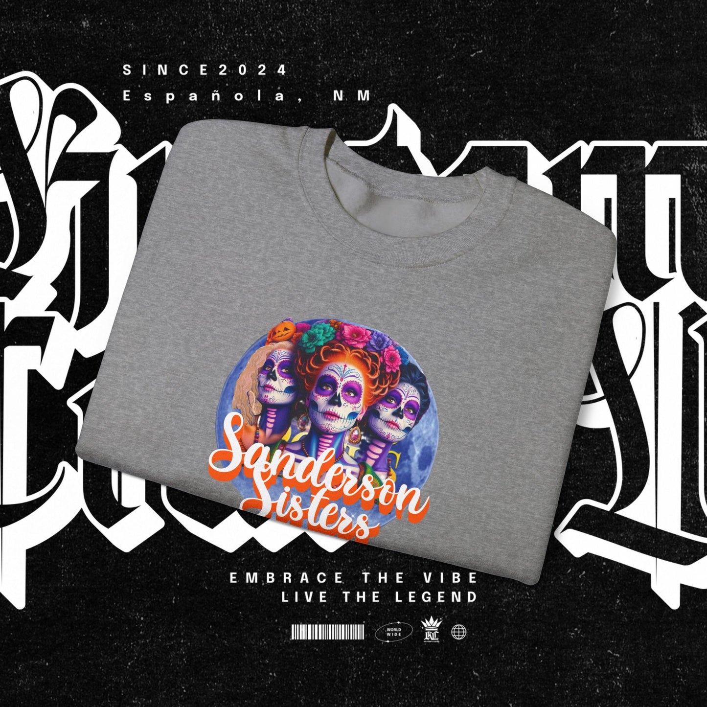 Sanderson Sisters Day of the Dead Crewneck Sweatshirt, Cozy Sweatshirt for Fall, Halloween Outfit, Gift for Sister, Skull Art Apparel