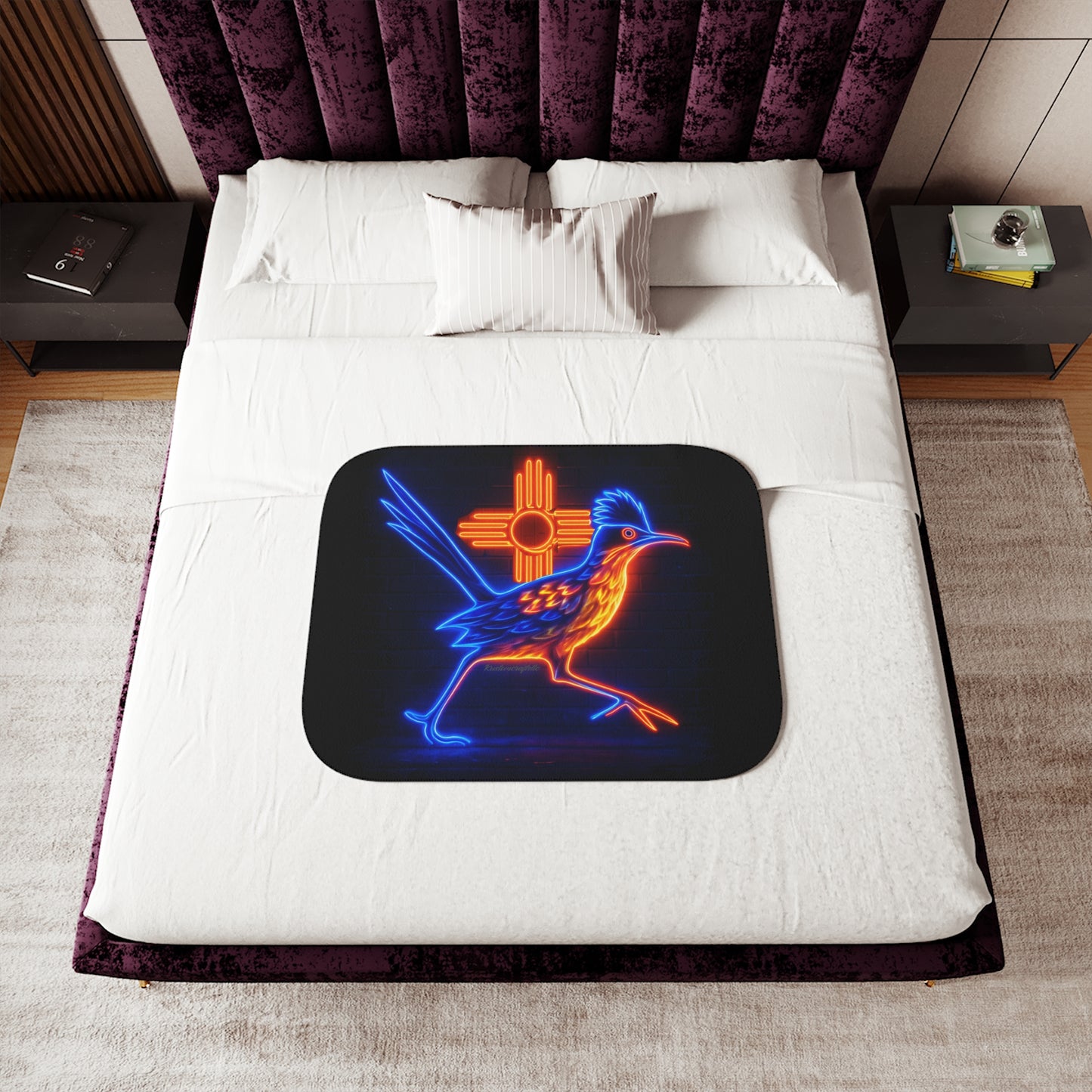 Neon Roadrunner Sherpa Blanket, Cozy Home Decor, Gifts for Bird Lovers, Warm Throw Blanket for All Seasons