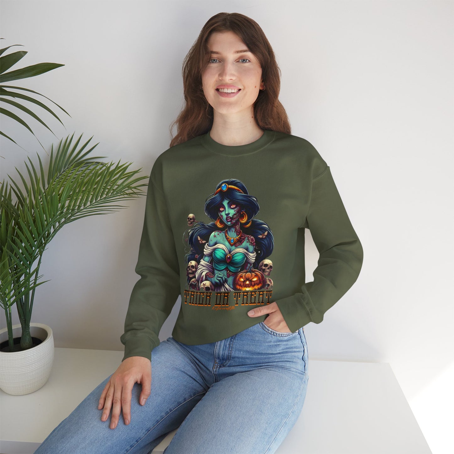 Spooky Vibes " Trick Or Treat" Crewneck Sweatshirt - Trick or Treat, Halloween Apparel, Unisex Sweatshirt, Cozy Fall Fashion, Gift for Her