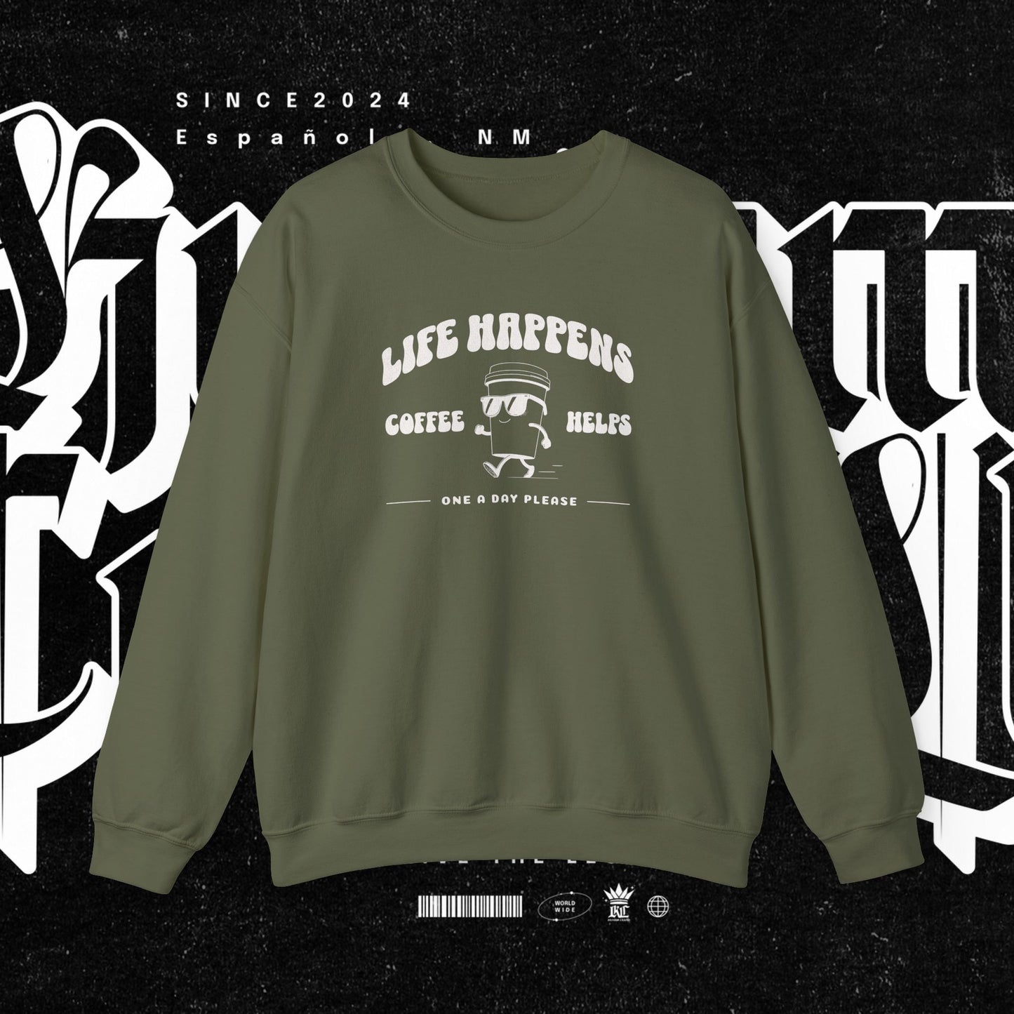 Life Happens Coffee Helps Sweatshirt, Funny Quote Jumper, Cozy Pullover, Gift for Coffee Lovers, Crew Neck Sweater, Comfy Shirt
