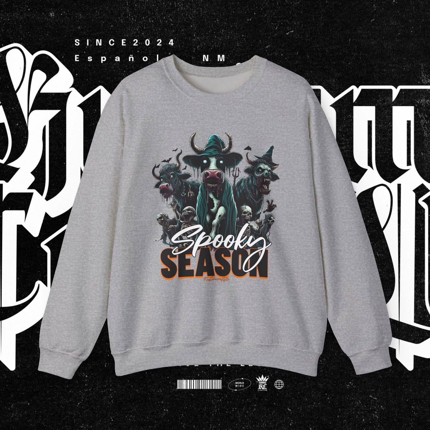 Spooky Cow Season Crewneck Sweatshirt, Halloween Apparel, Unisex Halloween Sweatshirt, Cozy Fall Fashion, Unique Gift Idea