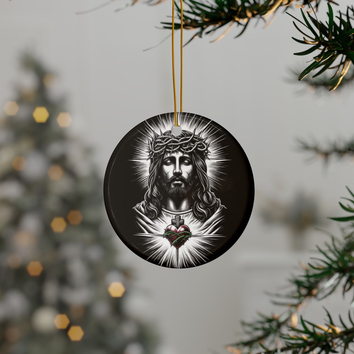 Jesus Christ Spiritual Decorative Ornaments, Double-Sided Ceramic Ornaments for Christmas, Holiday Decor, Unique Gift Idea, Religious Gifts