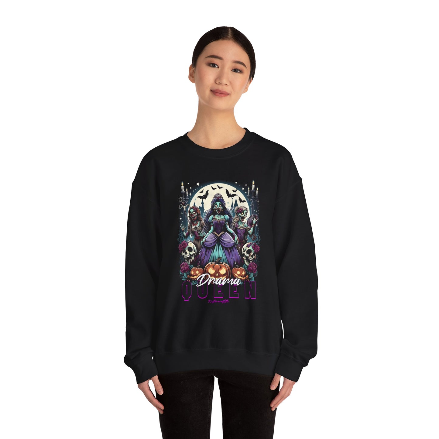 Drama Gothic Queen Sweatshirt - Unisex Heavy Blend Crewneck, Halloween Apparel, Dark Aesthetic Clothing, Edgy Gift for Her, Cozy Sweatshirt