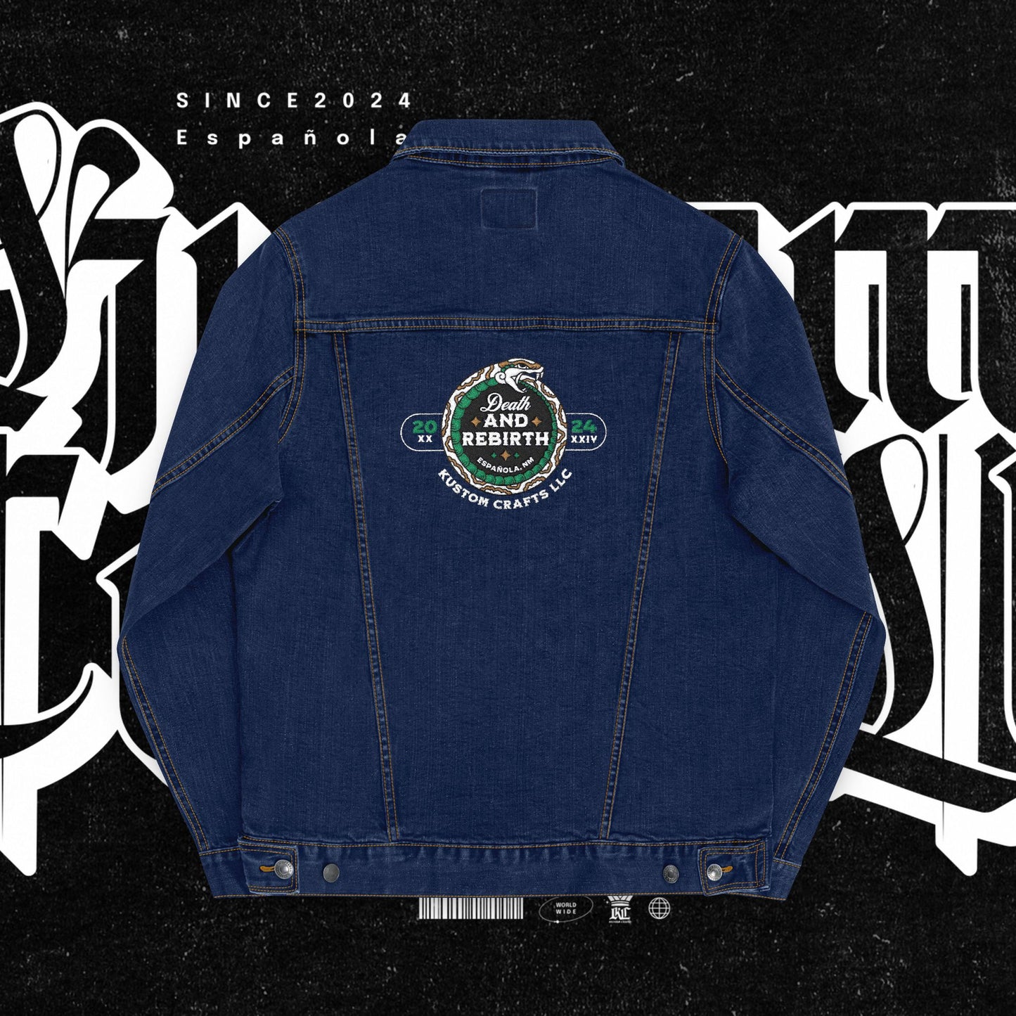 Embroidery Denim Jacket - Death and Rebirth Snake Design