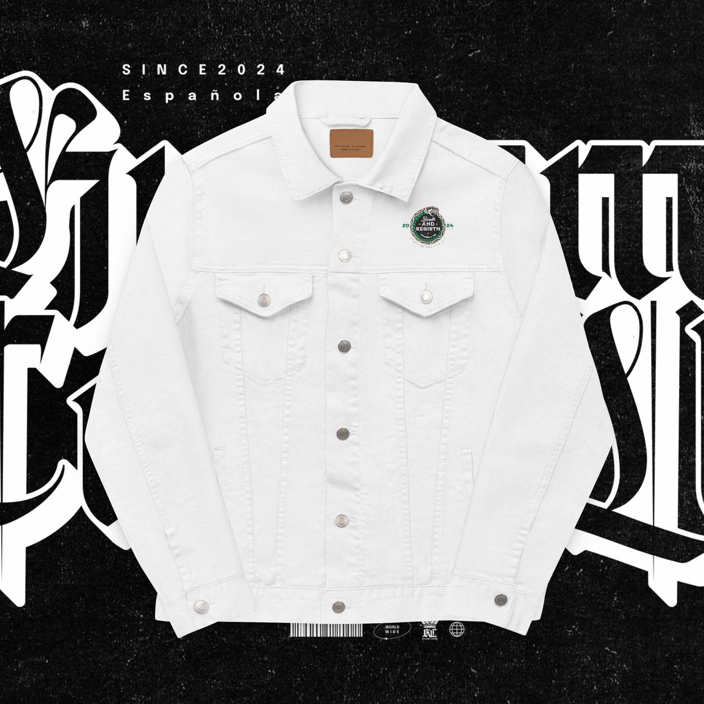 Embroidery Denim Jacket - Death and Rebirth Snake Design