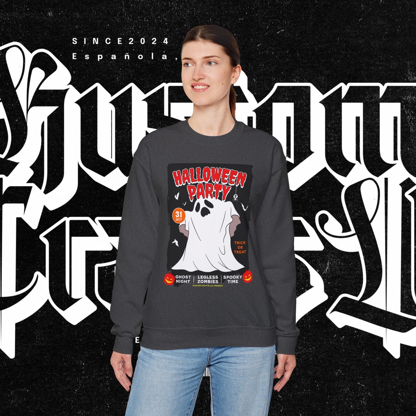 Halloween Party Sweatshirt, Spooky Season Apparel, Ghost Design Crewneck, Unisex Halloween Gift, Cozy Fall Fashion