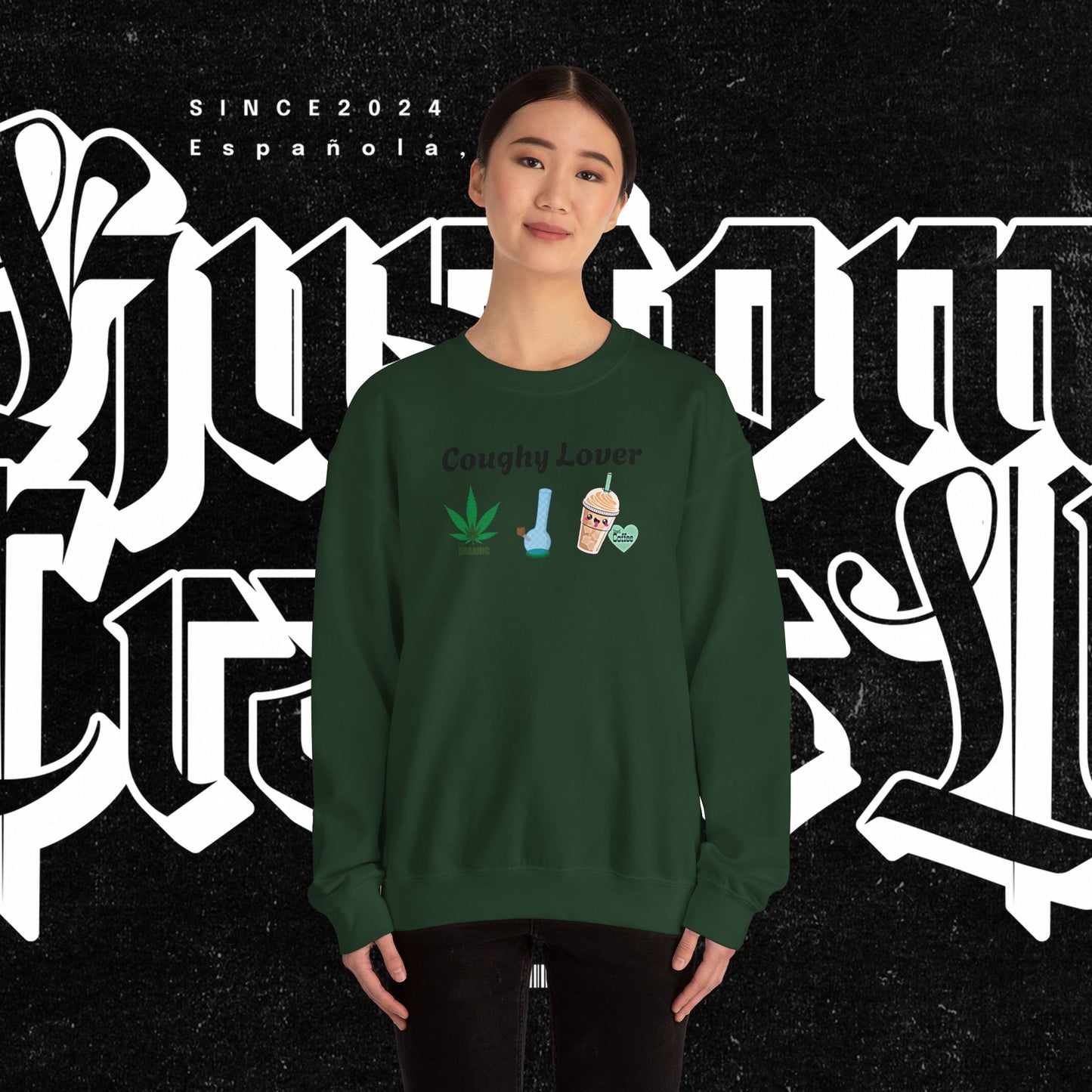 Coughy Lover Crewneck Sweatshirt | Cozy Pullover for Cannabis Enthusiasts, Gift for Holidays, Casual Wear, Trendy Sweatshirt