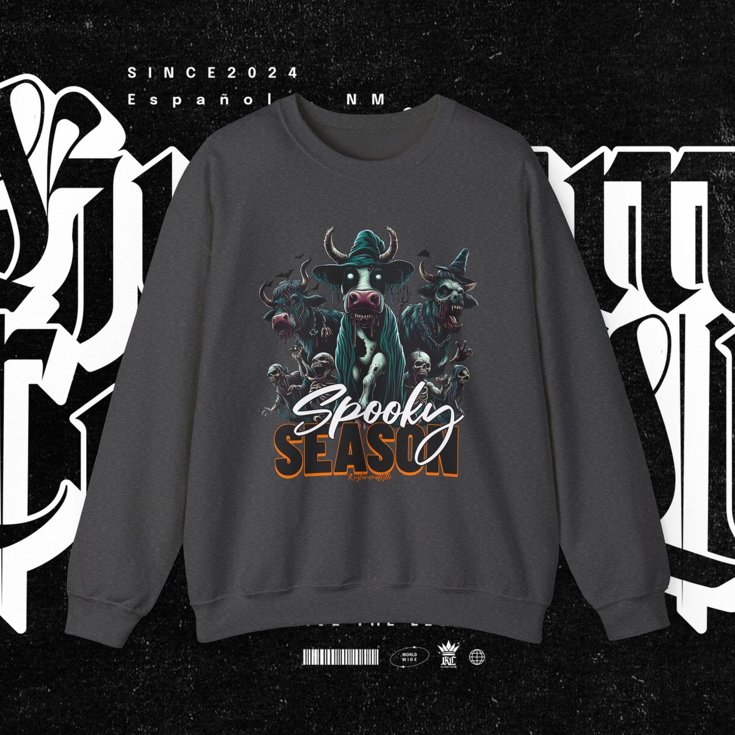 Spooky Cow Season Crewneck Sweatshirt, Halloween Apparel, Unisex Halloween Sweatshirt, Cozy Fall Fashion, Unique Gift Idea