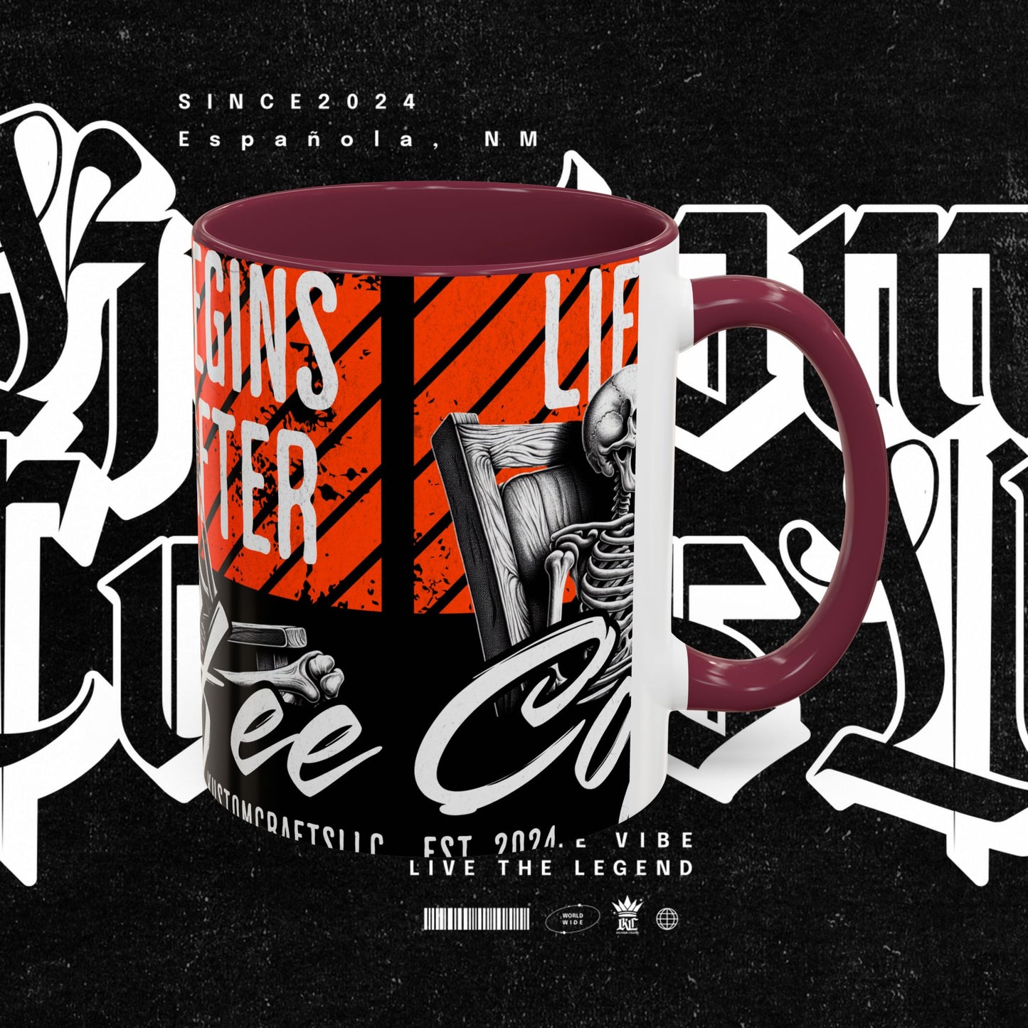 Life Begins After Coffee. Coffee Mugs, Life Begins After Coffee Mug, Unique Ceramic Cups, Skeletal Art Design, Gift for Coffee Lovers