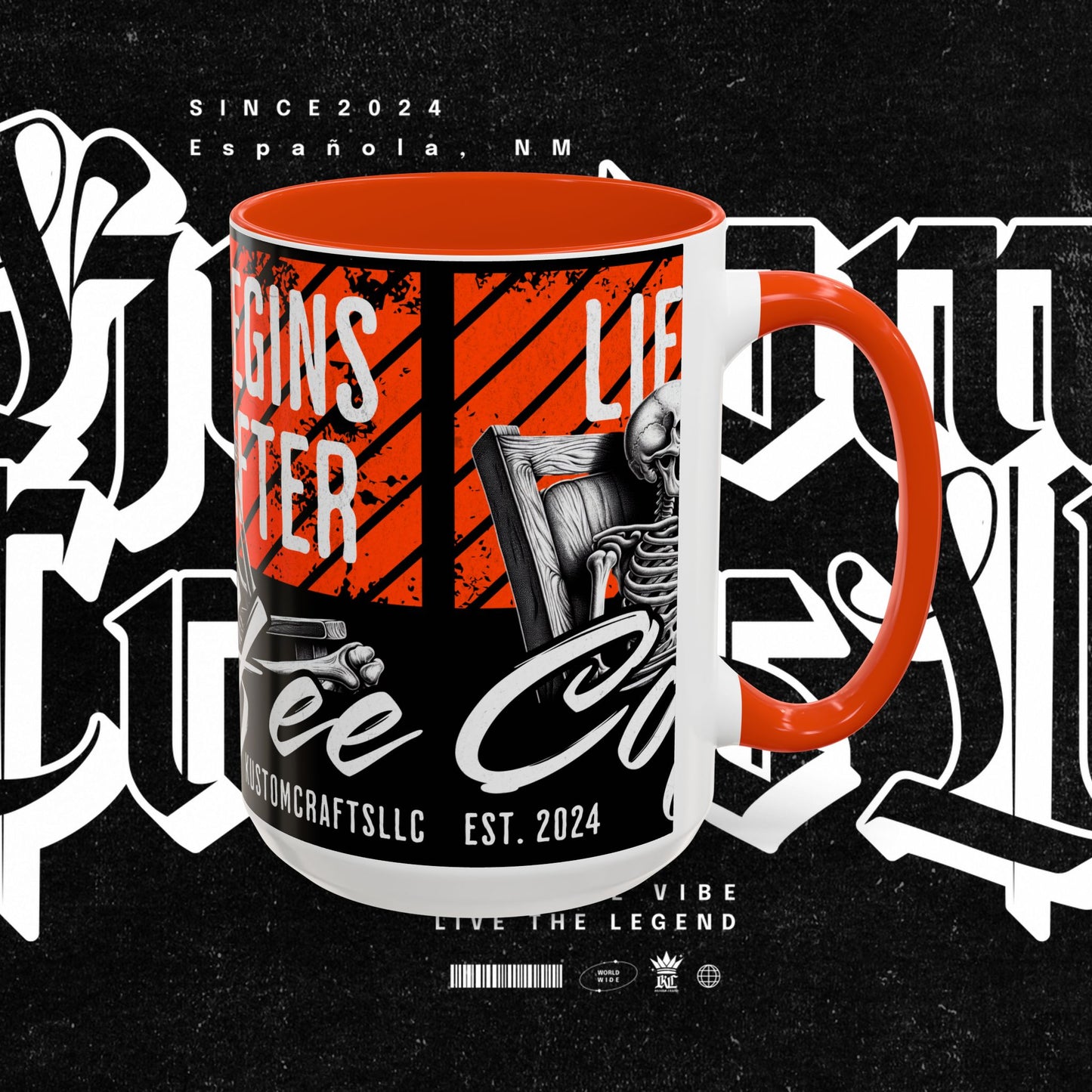 Life Begins After Coffee. Coffee Mugs, Life Begins After Coffee Mug, Unique Ceramic Cups, Skeletal Art Design, Gift for Coffee Lovers