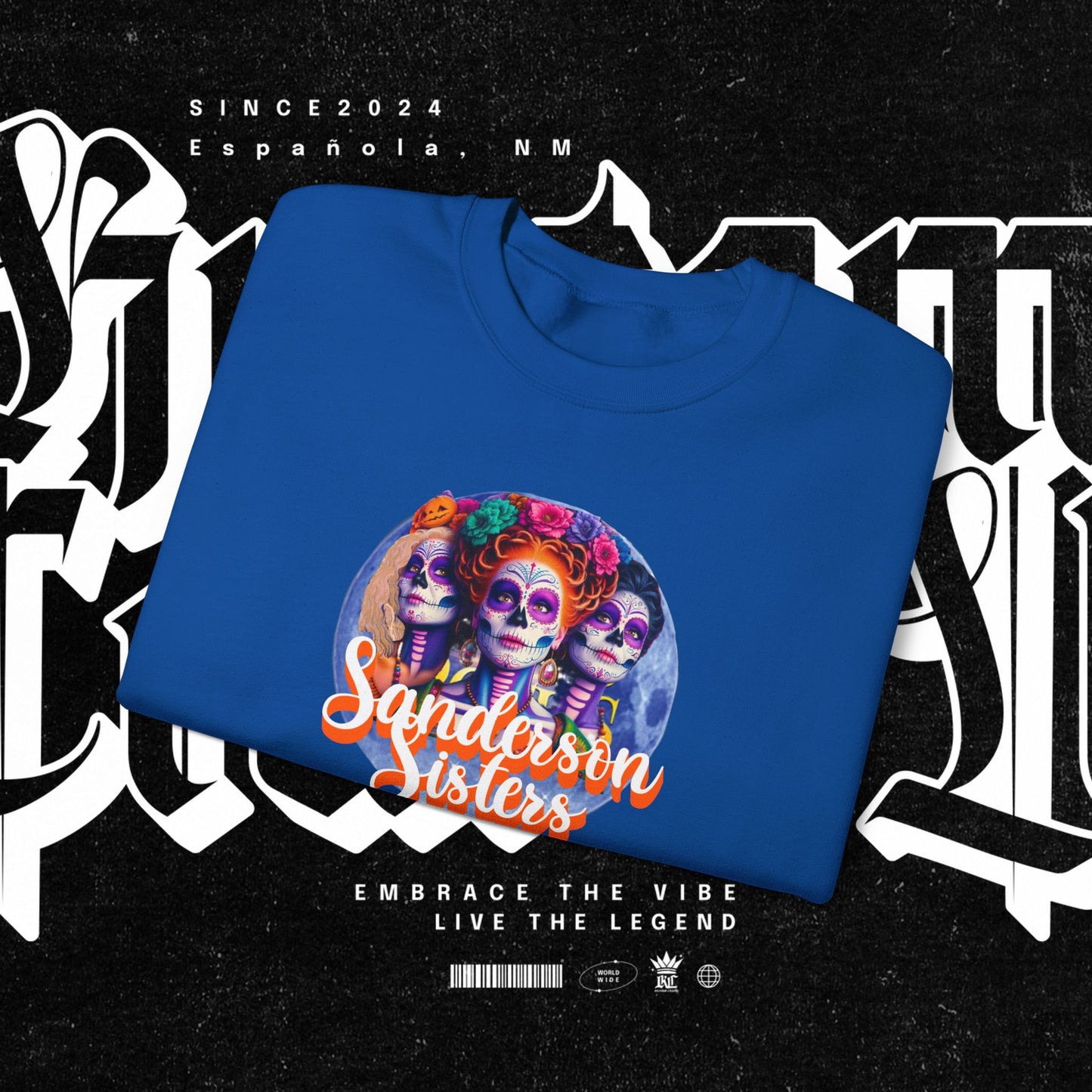Sanderson Sisters Day of the Dead Crewneck Sweatshirt, Cozy Sweatshirt for Fall, Halloween Outfit, Gift for Sister, Skull Art Apparel