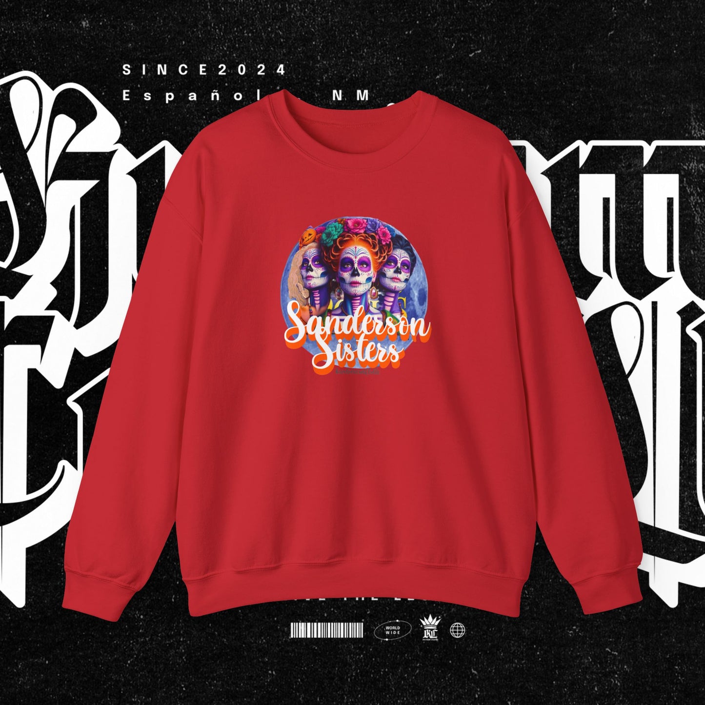 Sanderson Sisters Day of the Dead Crewneck Sweatshirt, Cozy Sweatshirt for Fall, Halloween Outfit, Gift for Sister, Skull Art Apparel