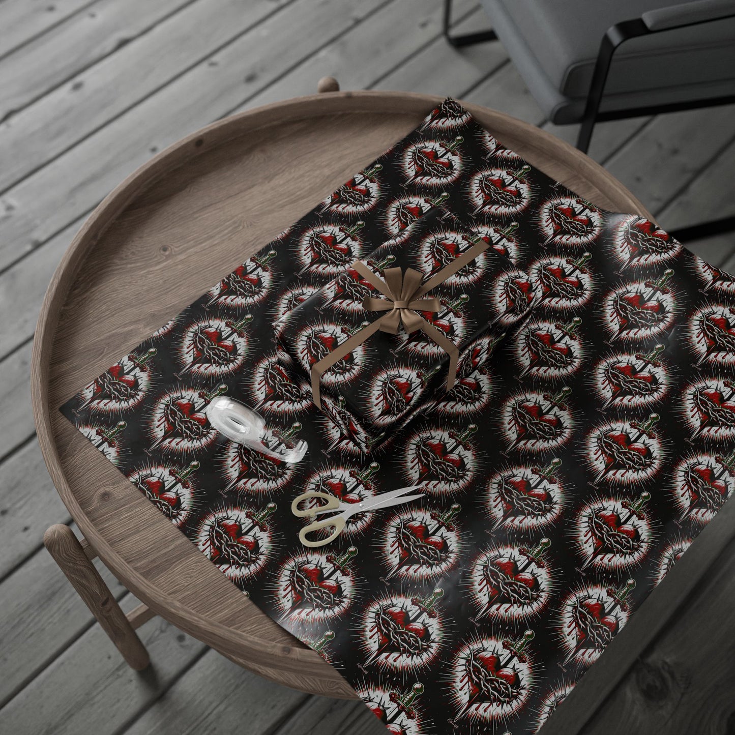 Sacred Heart Wrapping Papers, Gift Wrap Sheets, Black Background Design, Present Packaging, Religious Occasions