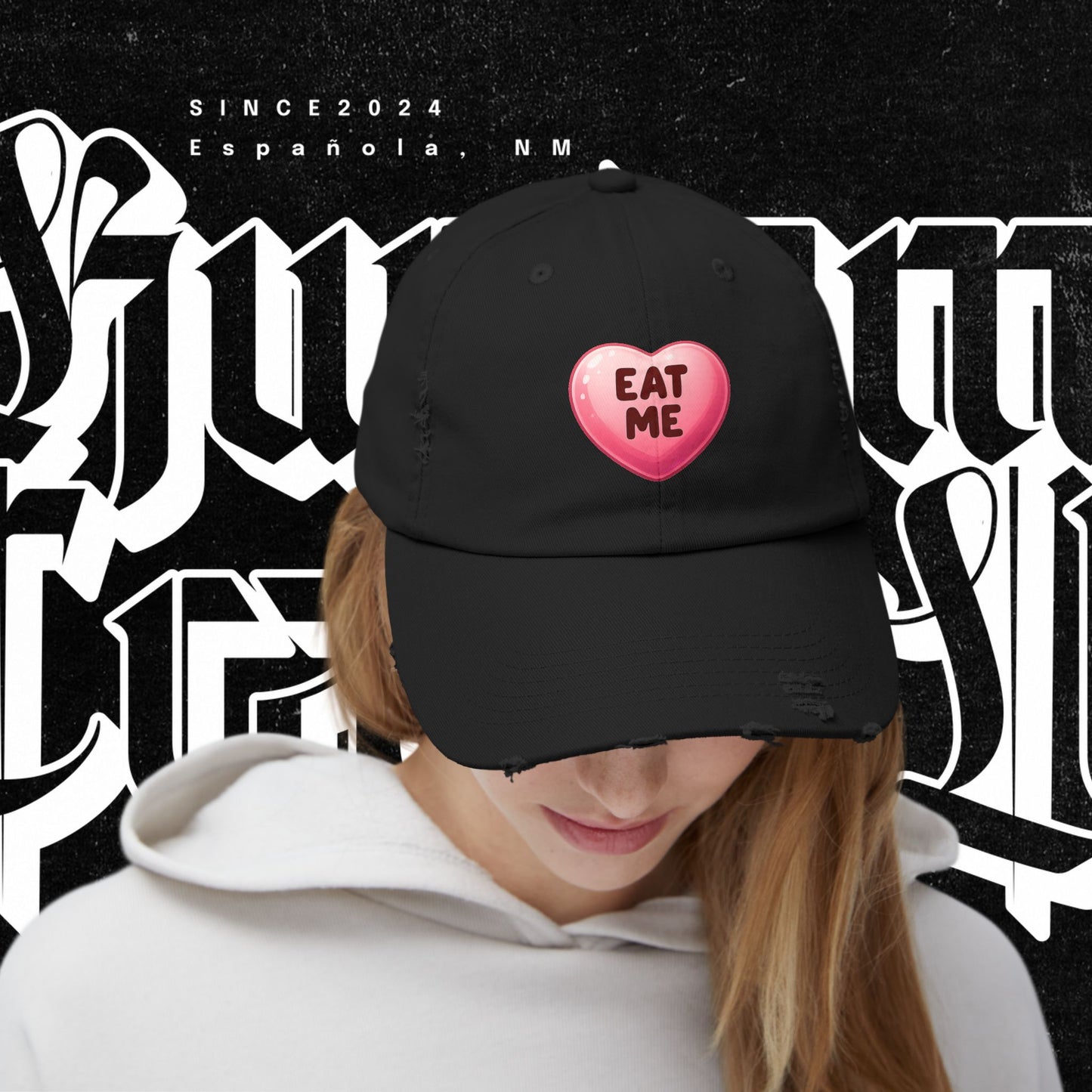 Eat Me Distressed Cap - Fun Accessory for All, Playful Style, Casual Wear, Gift for Friends, Trendy Summer Hat