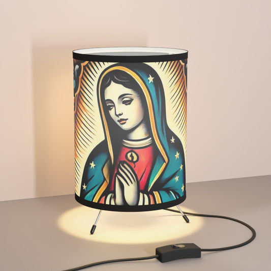 Tripod Lamp with Vintage Virgin Mary Shade, Decorative Lighting, Home Decor, Religious Gifts, Unique Accent Light, Spiritual Lamp