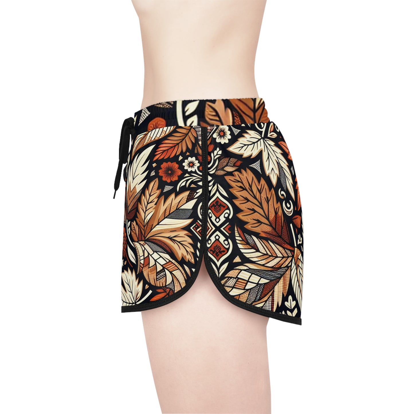 Autumn Leaf Print Women's Relaxed Shorts, Boho Style Lounge Shorts, AOP Shorts for Casual Wear, Fall Fashion, Summer Beachwear, Gift for Her