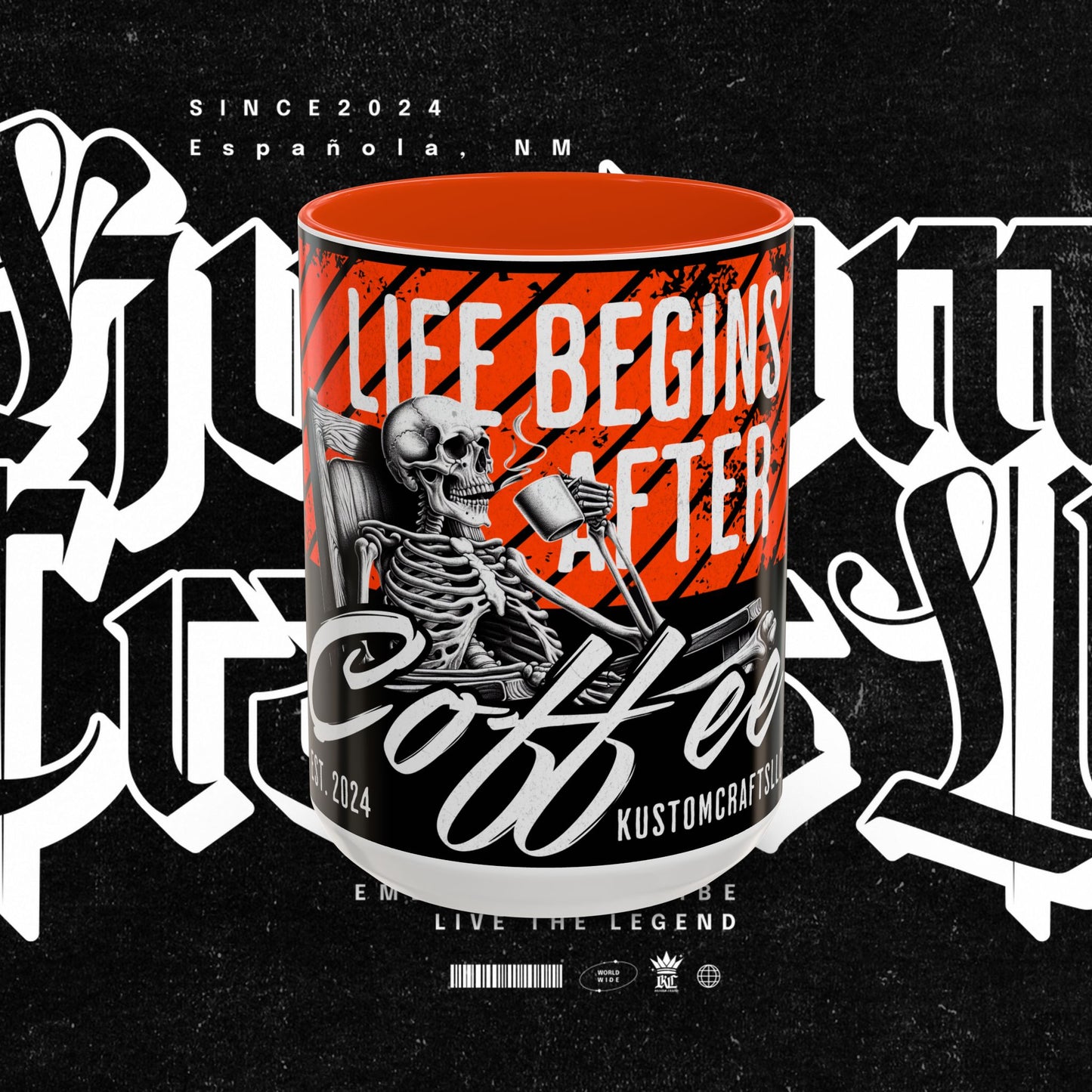 Life Begins After Coffee. Coffee Mugs, Life Begins After Coffee Mug, Unique Ceramic Cups, Skeletal Art Design, Gift for Coffee Lovers
