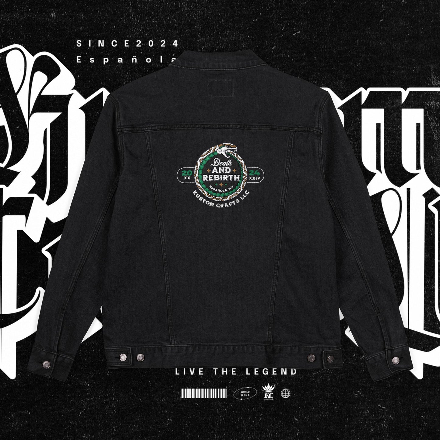 Embroidery Denim Jacket - Death and Rebirth Snake Design