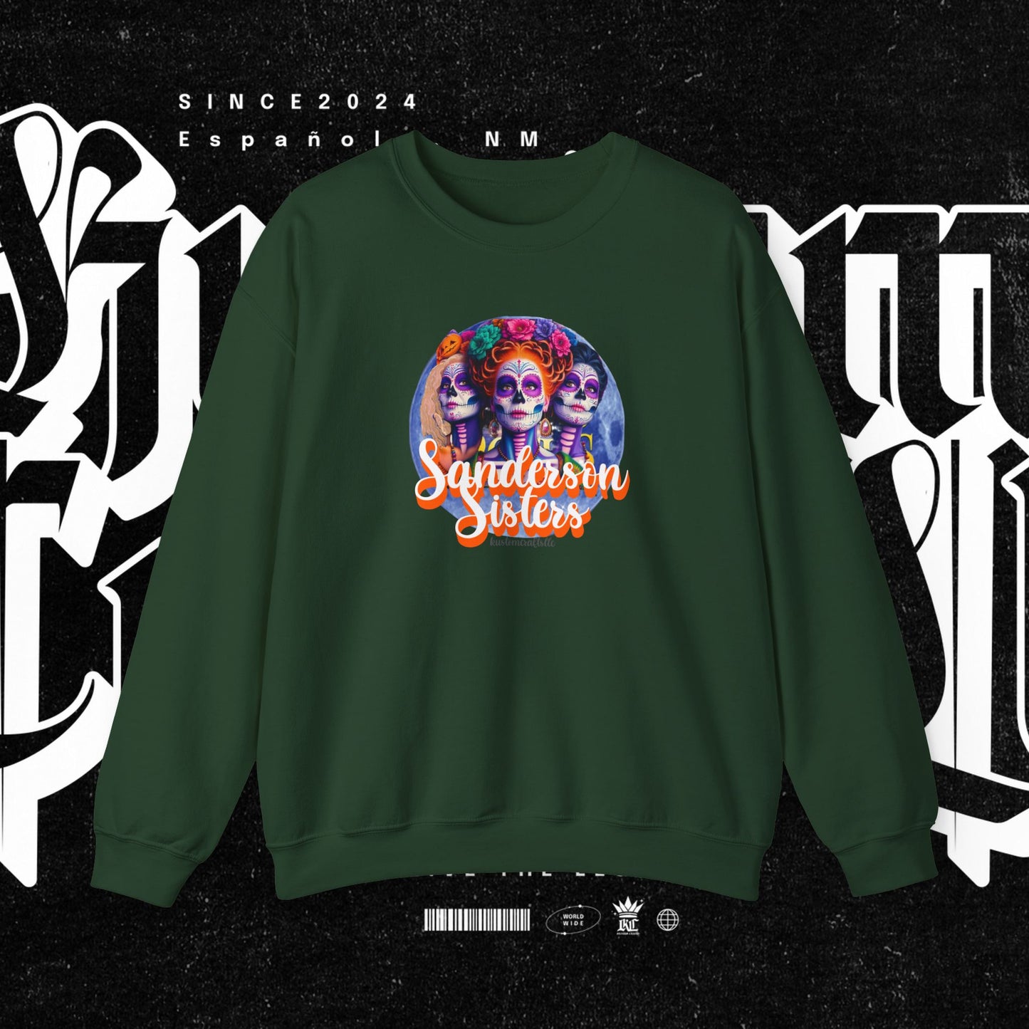 Sanderson Sisters Day of the Dead Crewneck Sweatshirt, Cozy Sweatshirt for Fall, Halloween Outfit, Gift for Sister, Skull Art Apparel