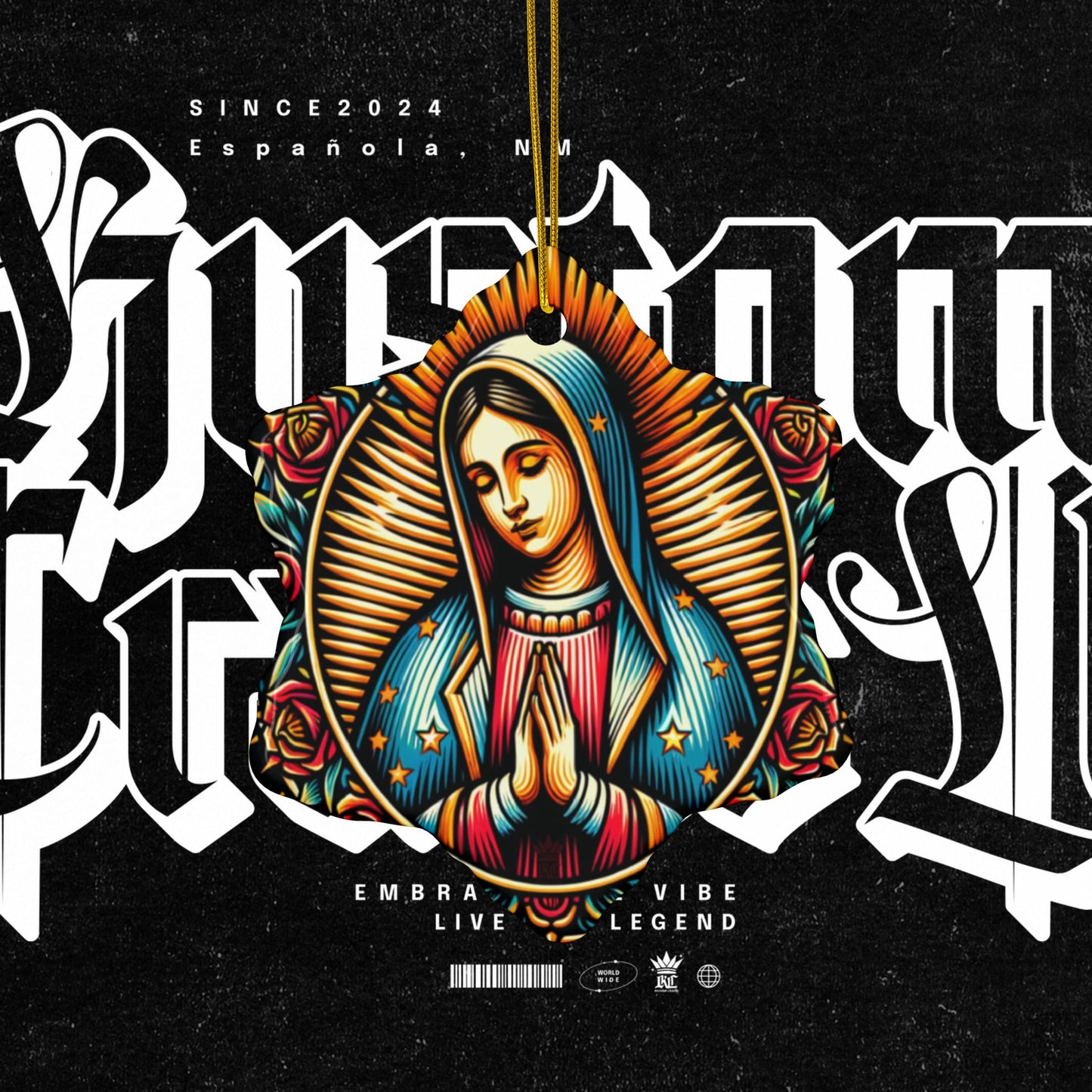 Virgin De Guadalupe Vibrant Ceramic Ornaments - Unique Two-Sided Holiday Decor, Beautiful Gifts for Christmas, Housewarming, and Religious Celebrations.