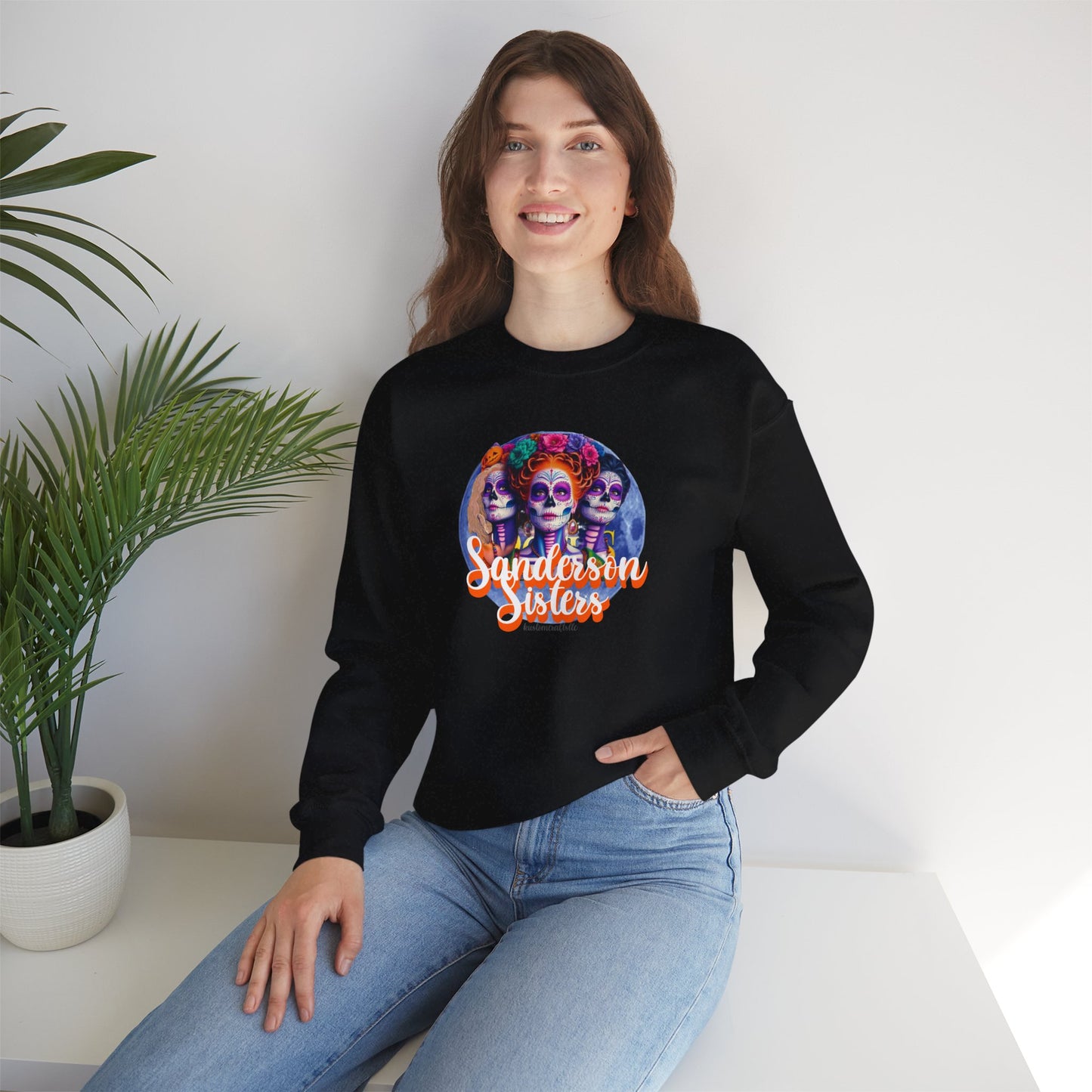 Sanderson Sisters Day of the Dead Crewneck Sweatshirt, Cozy Sweatshirt for Fall, Halloween Outfit, Gift for Sister, Skull Art Apparel