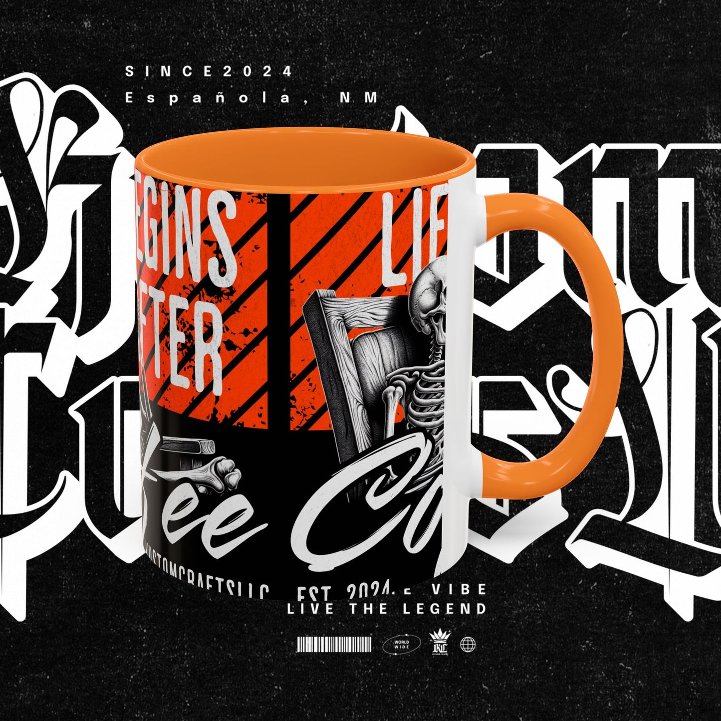 Life Begins After Coffee. Coffee Mugs, Life Begins After Coffee Mug, Unique Ceramic Cups, Skeletal Art Design, Gift for Coffee Lovers