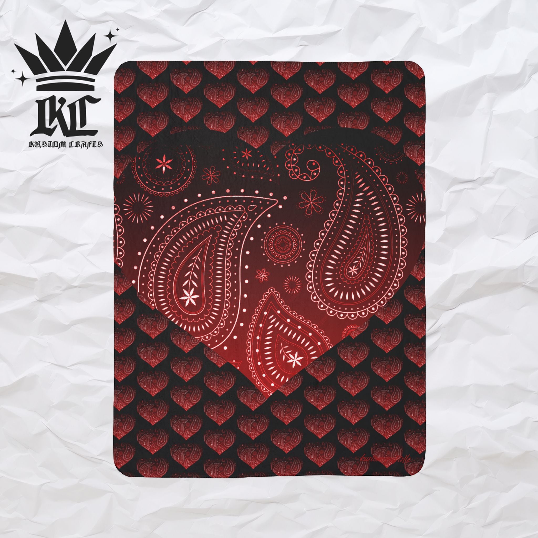 Valentine Heart Bandana Fleece Sherpa Blanket
