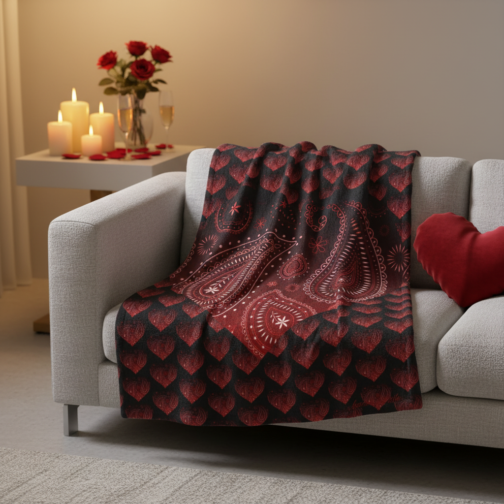 Valentine Heart Bandana Fleece Sherpa Blanket