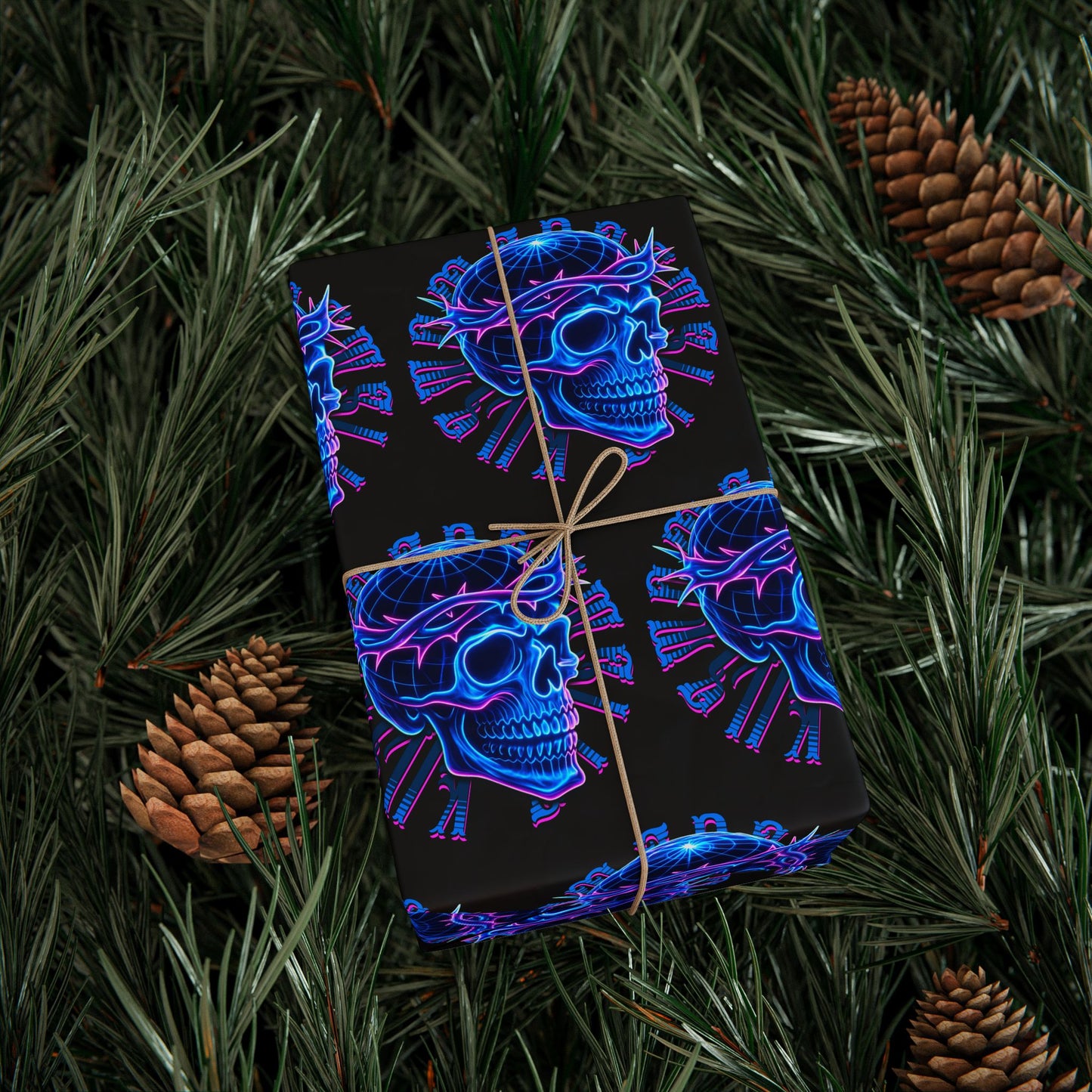 Wrapping Papers Crown of Thorns Skull Neon Design